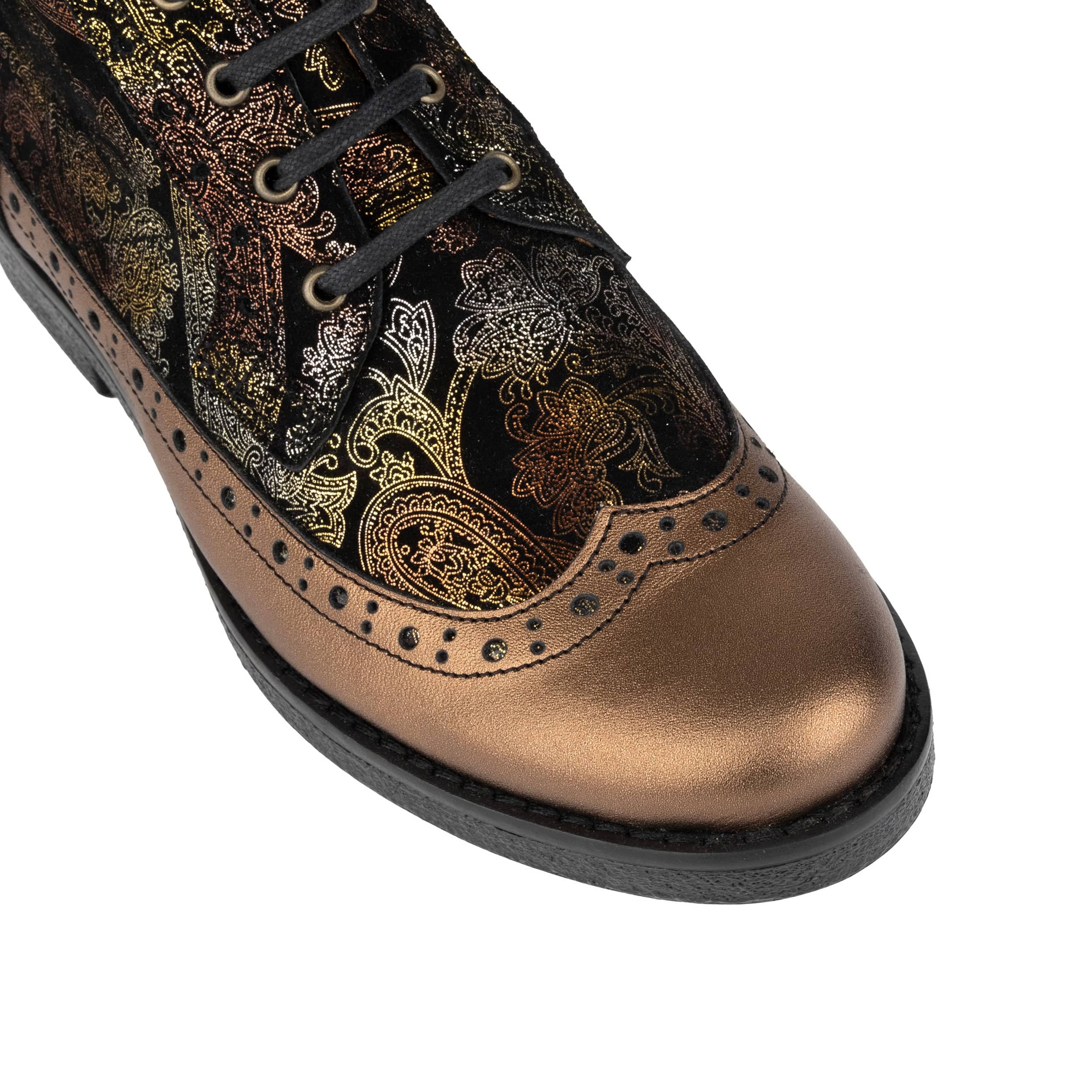 Hatter - Bronze & Floral - Women's Leather Ankle Lace-up Boot with bronze floral details