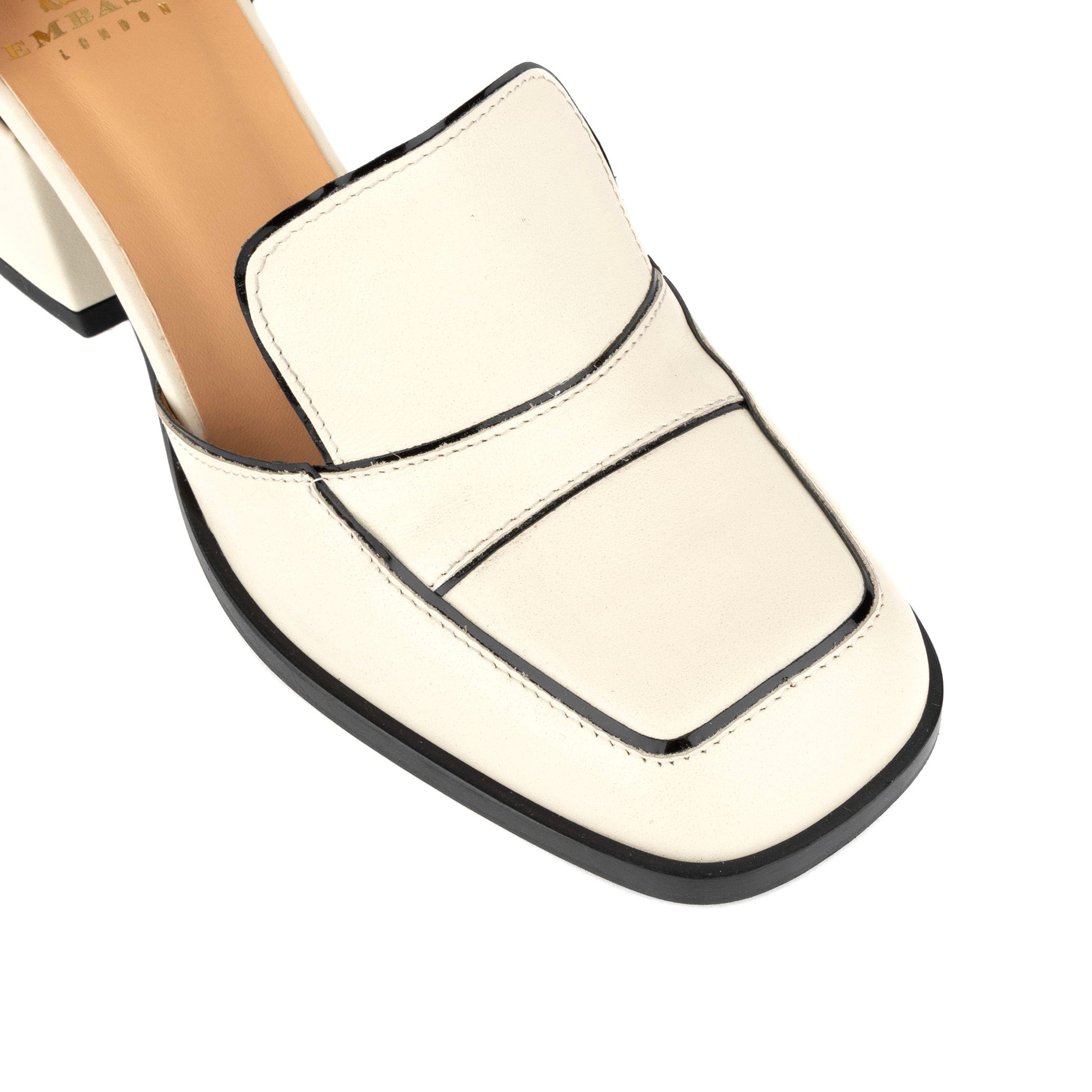 Mayfair - Cream & Black - Women's leather square closed toe 2 inch heel sandal