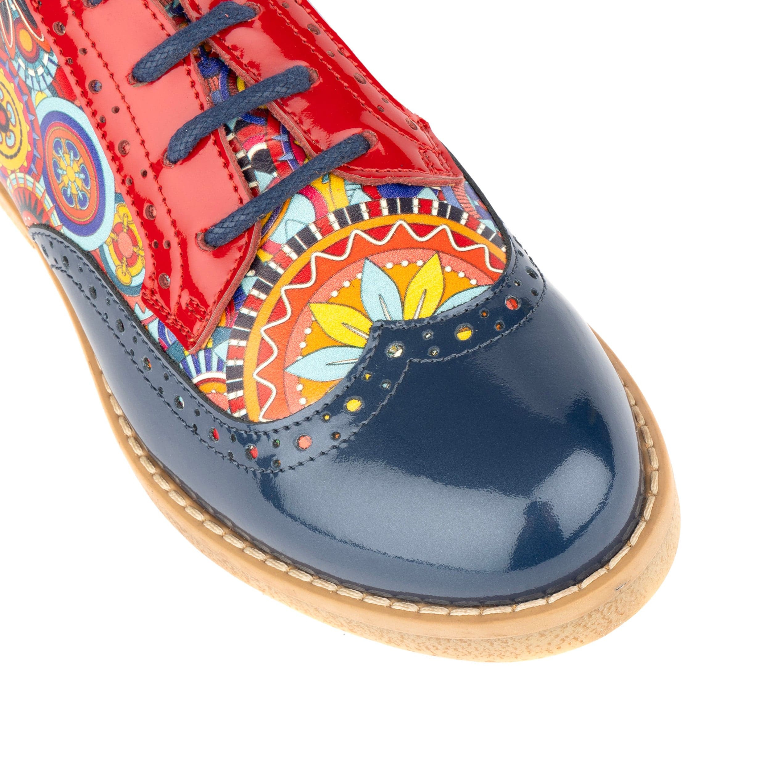 The Artist - Navy Multi - Women's leather lace-up shoe with brogue detailing