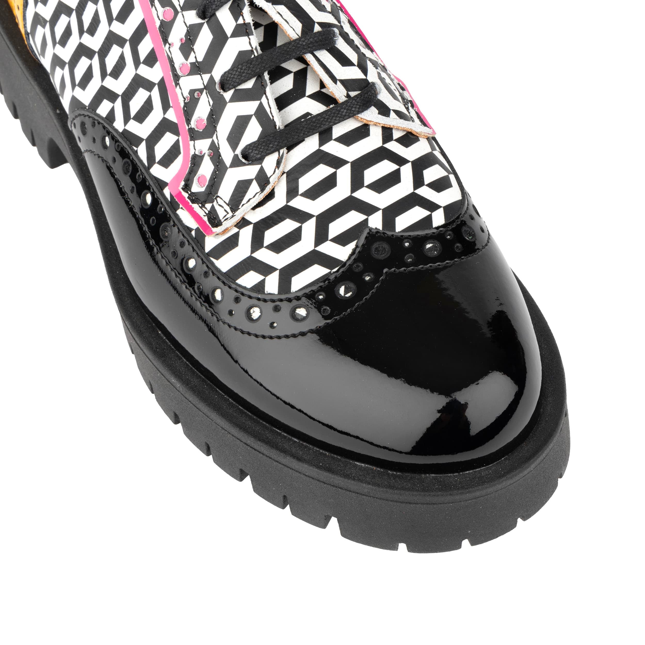 Artisan - Yellow & Hexa Print - Women's Leather Lace-up Shoe with Brogue Detailing