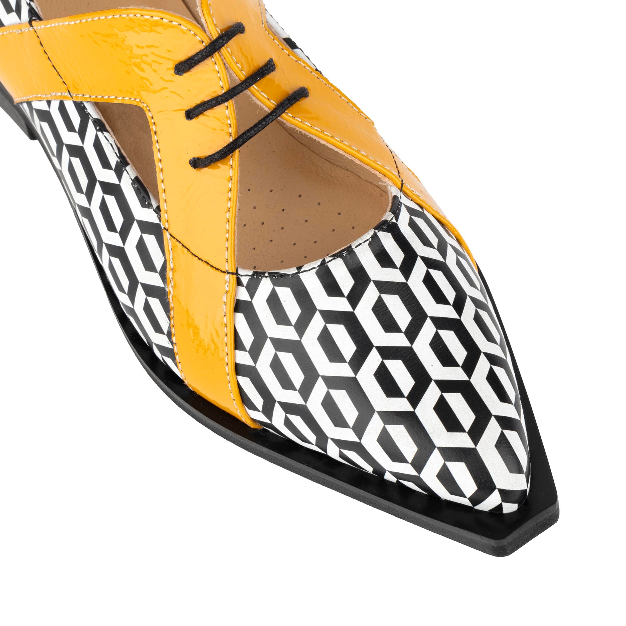 Harlowe - Yellow & Hexa Print - Women's cutout leather lace up shoe