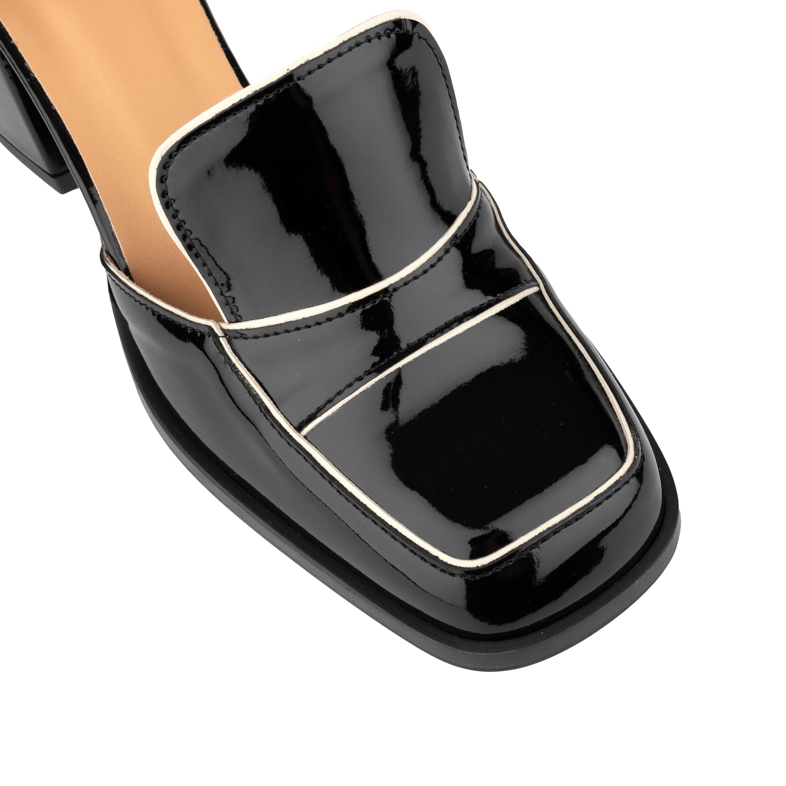 Mayfair - Black & Cream - Women's square toe patent leather 2 inch heel sandal