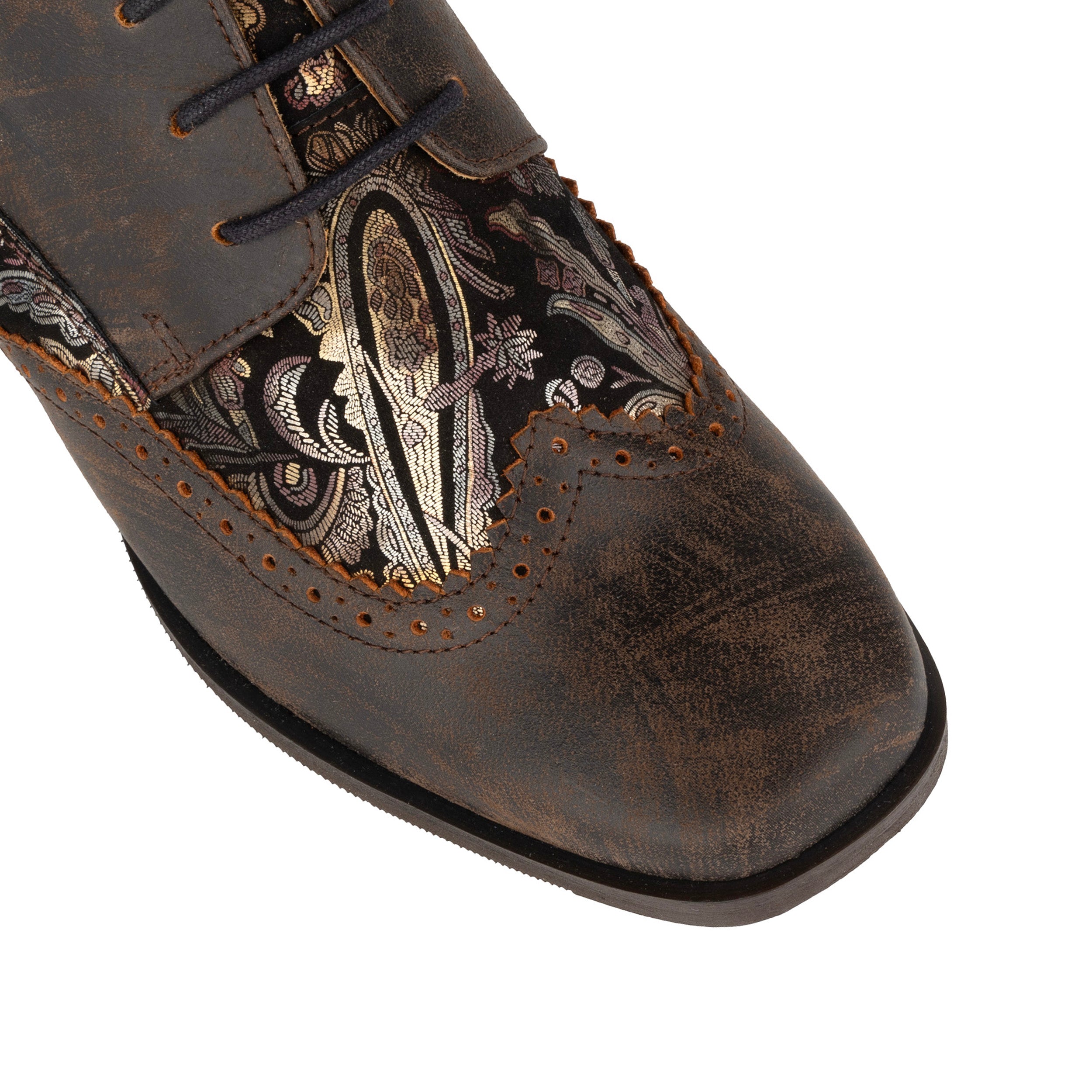 Ziggy - Brown Print - Women’s Leather & Paisley Lace-up Brogue Heel