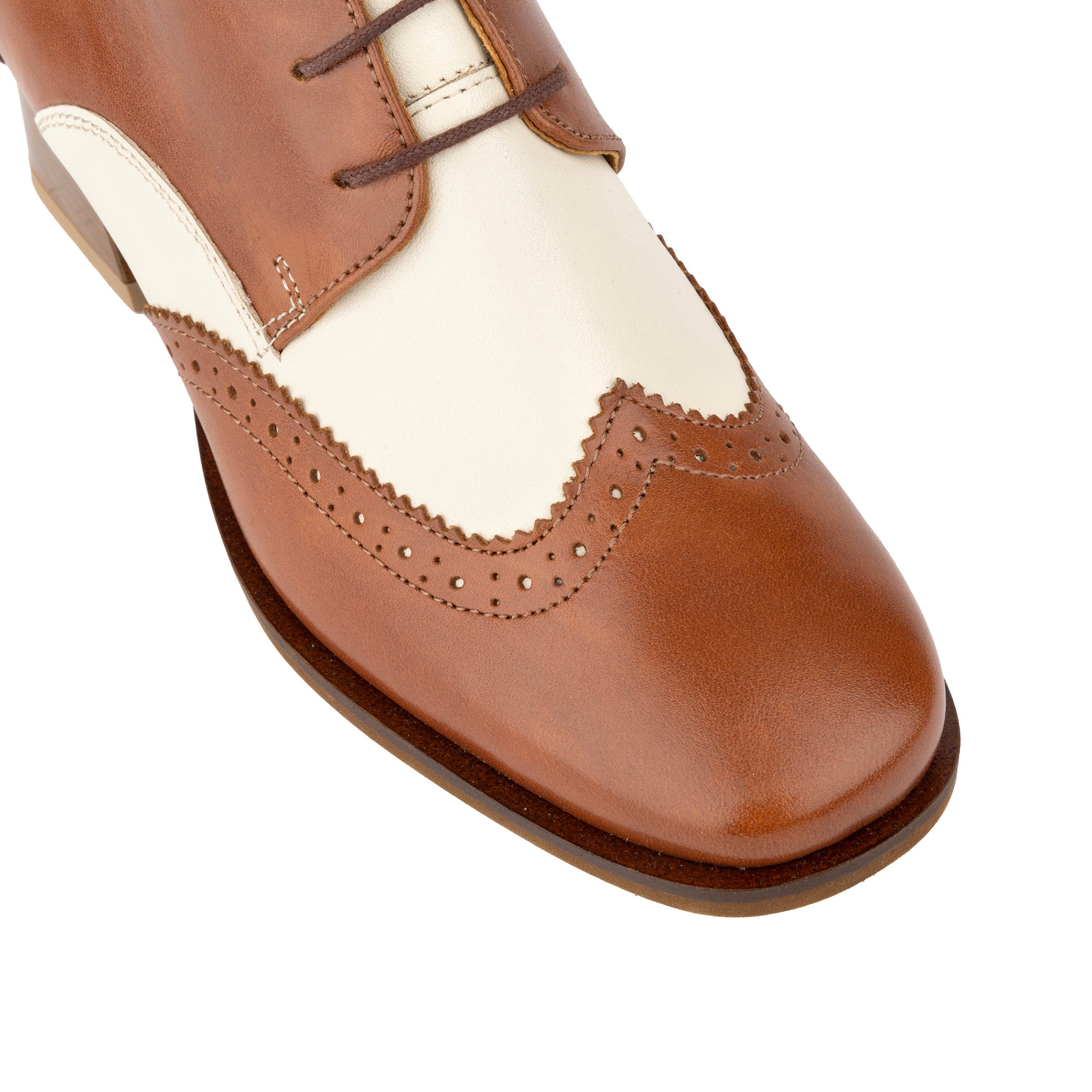 Ziggy - Brown & Cream - Women’s Leather Lace-up Brogue Heel