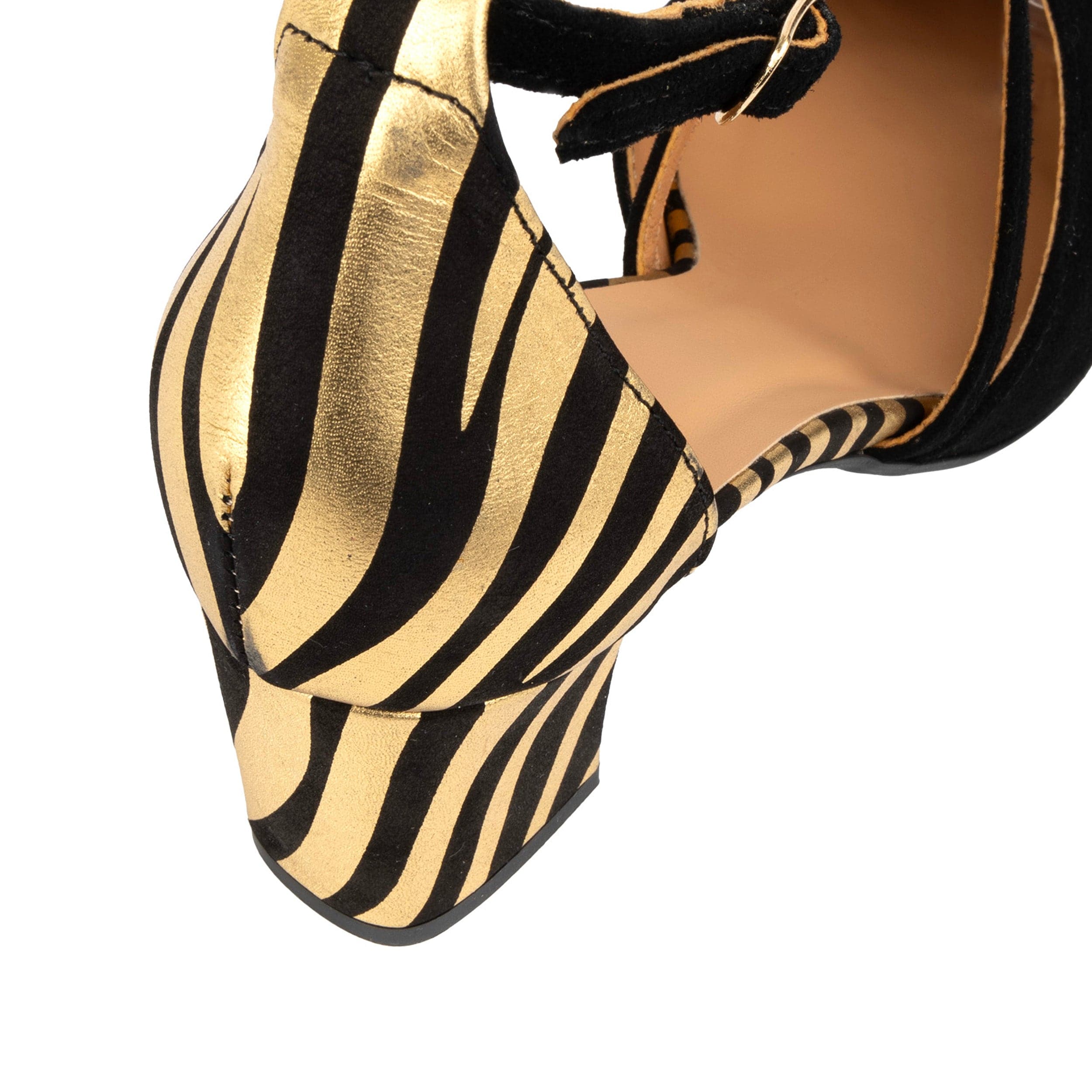 Dannii - Black & Gold Stripes - Women's leather closed-toe block heel with gold foil details