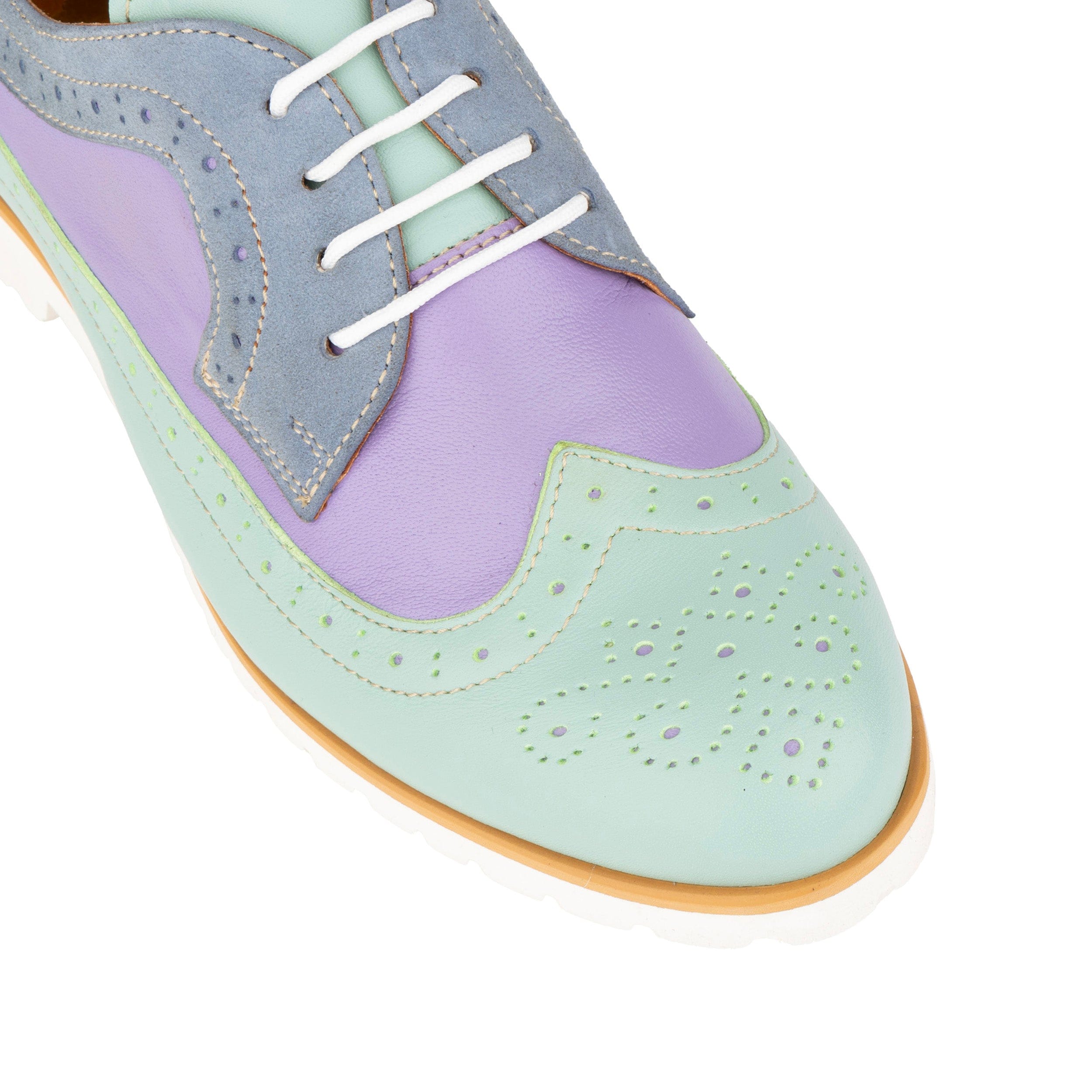 Sonnet - Purple & Mint - Women's leather shoe with lightweight white sole & broguing