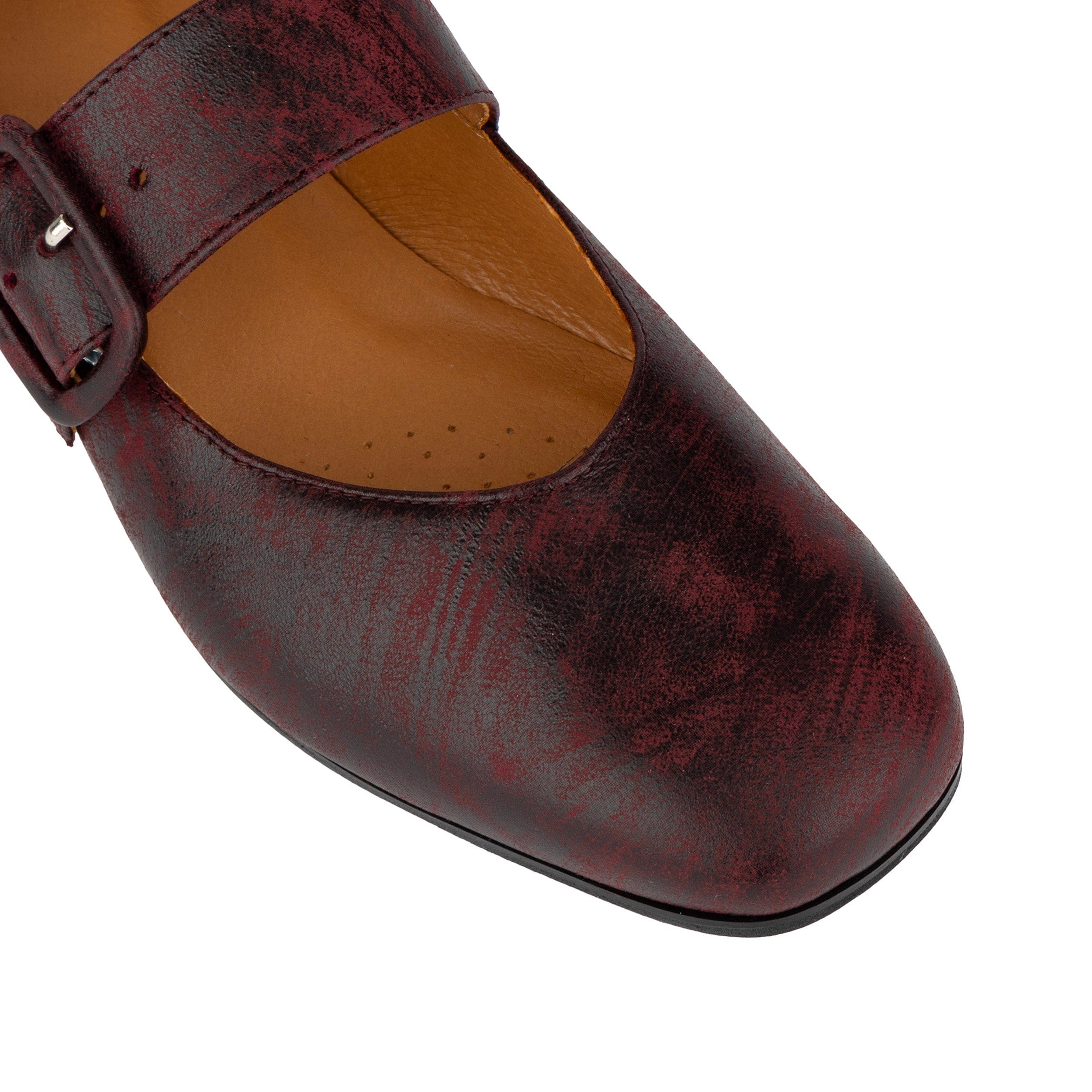 Bliss - Burgundy - Women's block heel square toe brushed leather Mary-Jane