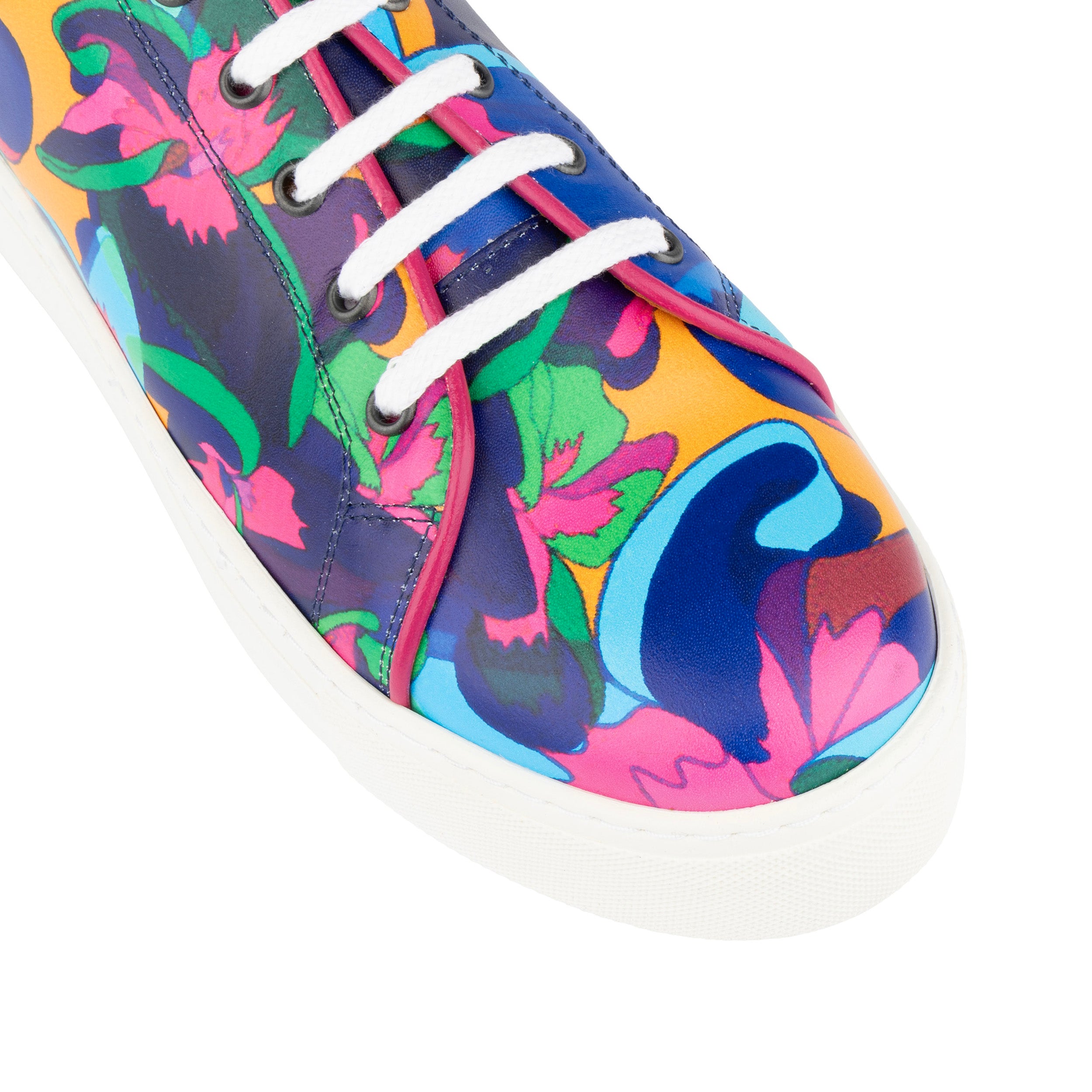 Camila - Blue & Pink Jungle - Women's platform sole leather lace-up trainer