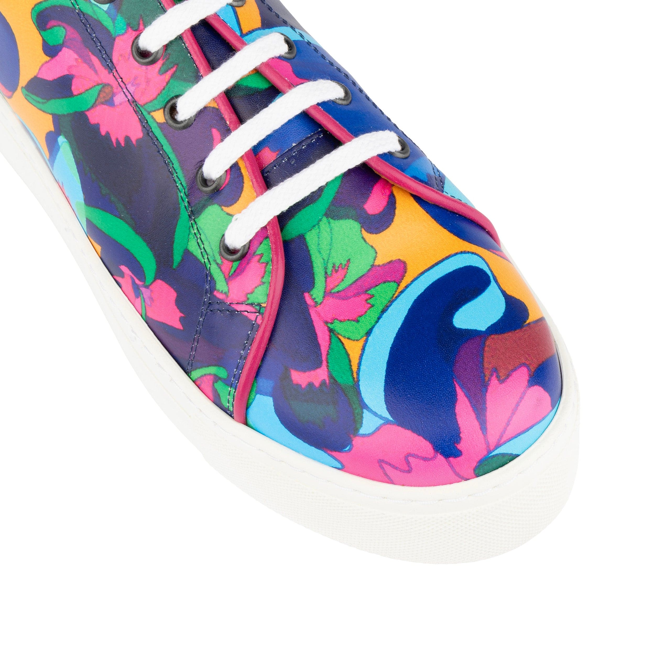 Camila - Blue & Pink Jungle - Women's platform sole leather lace-up trainer