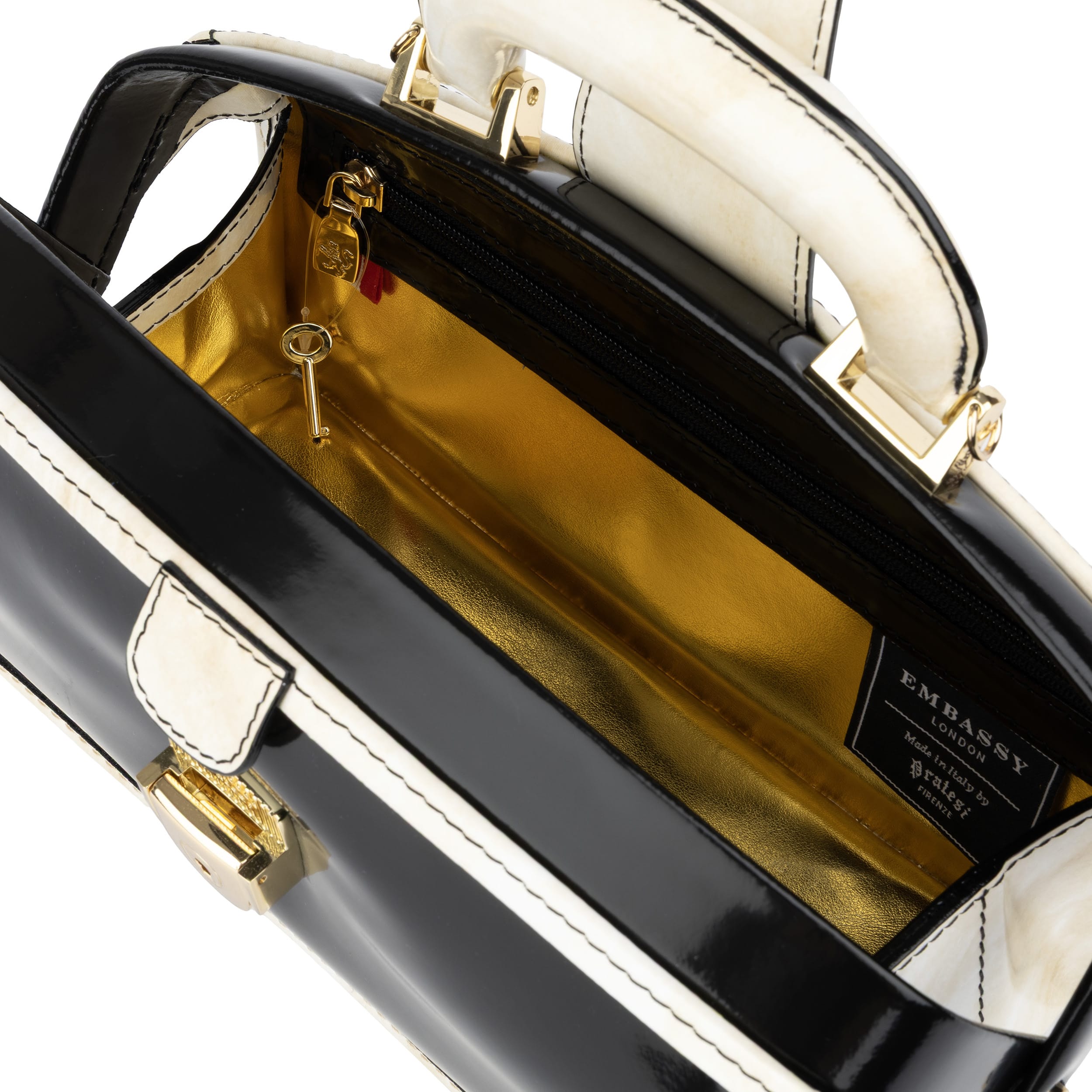 Gazelle - Black & Cream - Women’s patent leather top handle & crossbody bag