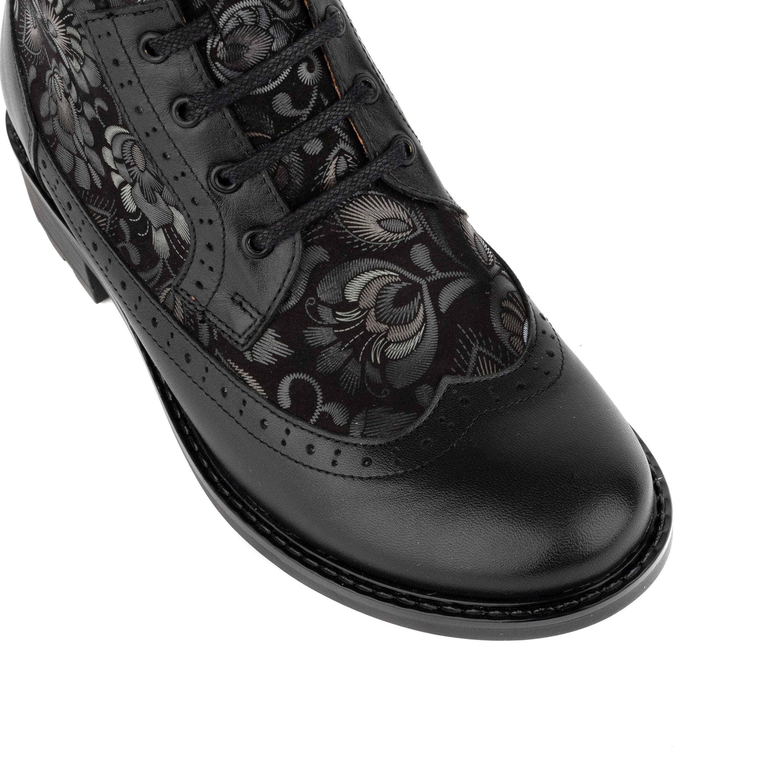 Milliner - Black Emboss - Women's leather round toe rubber sole ankle boot in black