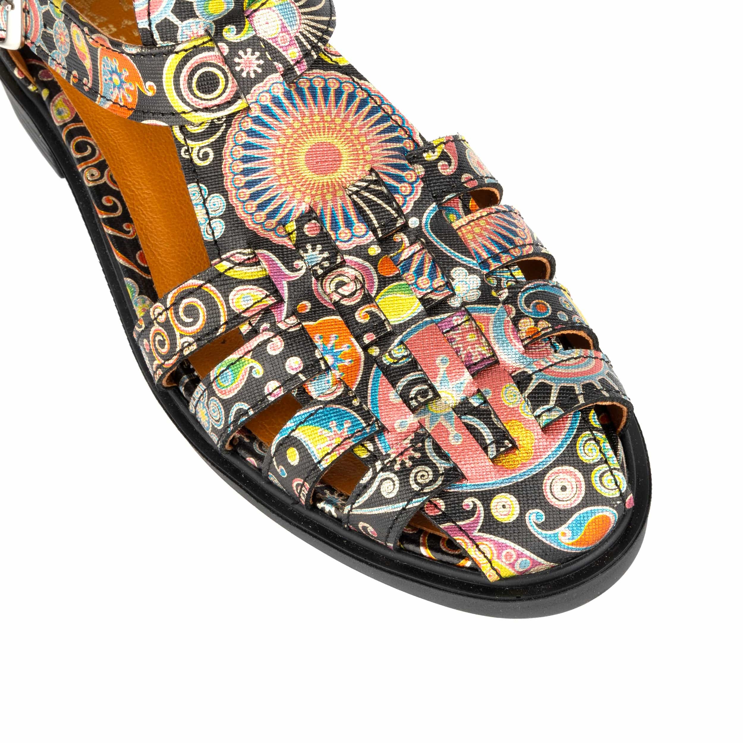 Sandy - Navy & Pink - Women's fishermen flat leather sandal with covered heel