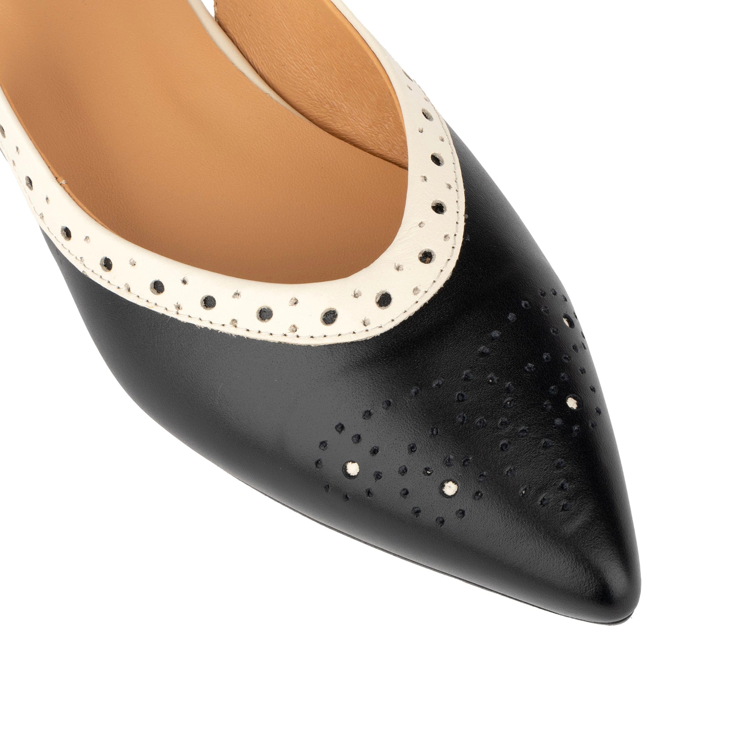 Holly - Black & Cream - Women's Leather Flat Slingback