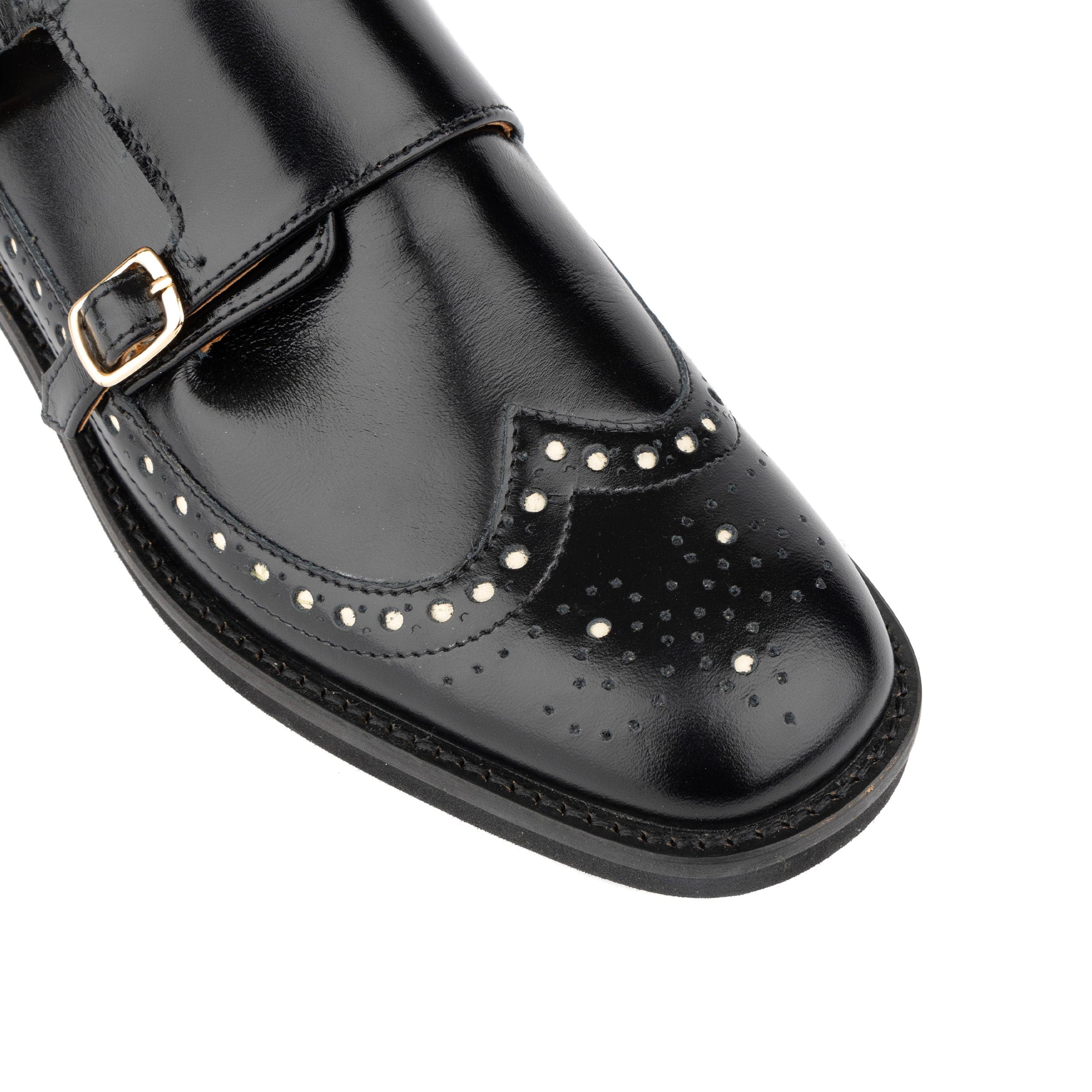 Windsor - Black - Women's leather square toe monk shoe with brogue detailing