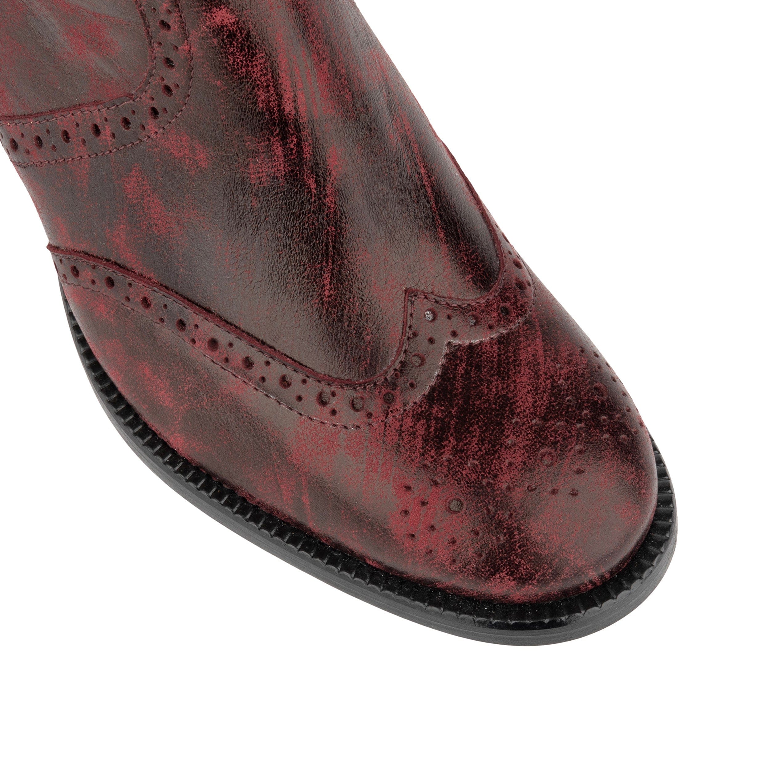 Chloe - Burgundy - Women's block heel higher ankle leather boot with side zip