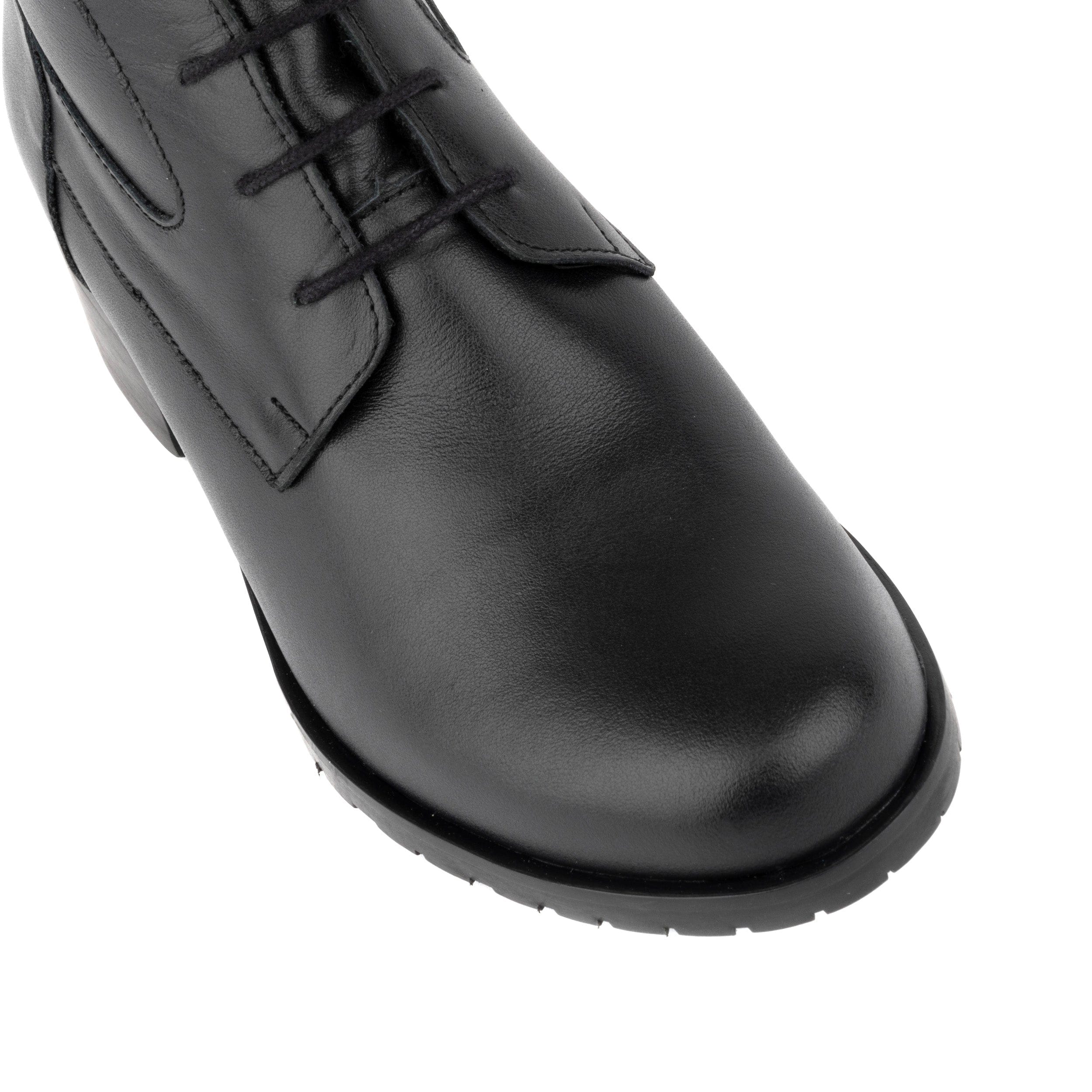 Dinah Wool - Black - Women's leather lace-up and zip-up round toe combat boot
