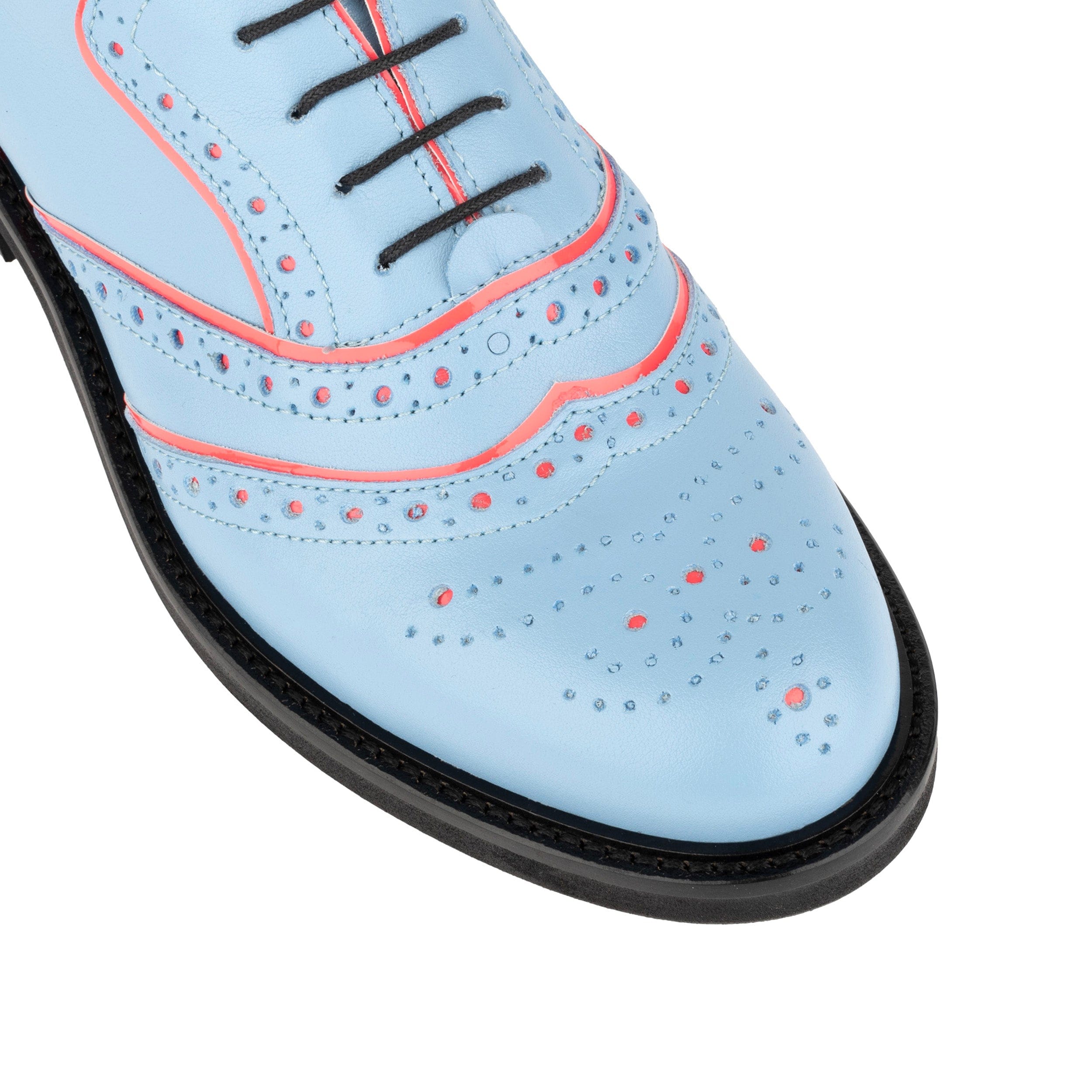 BRICK LANE - Light Blue - Women's contrast leather lace-up brogue