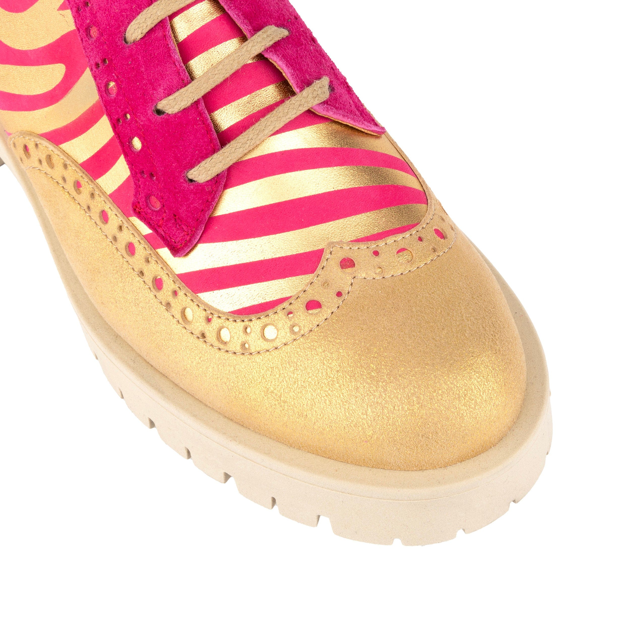 Artisan - Pink & Gold Stripes - Women's leather lace-up shoe with brogue detailing