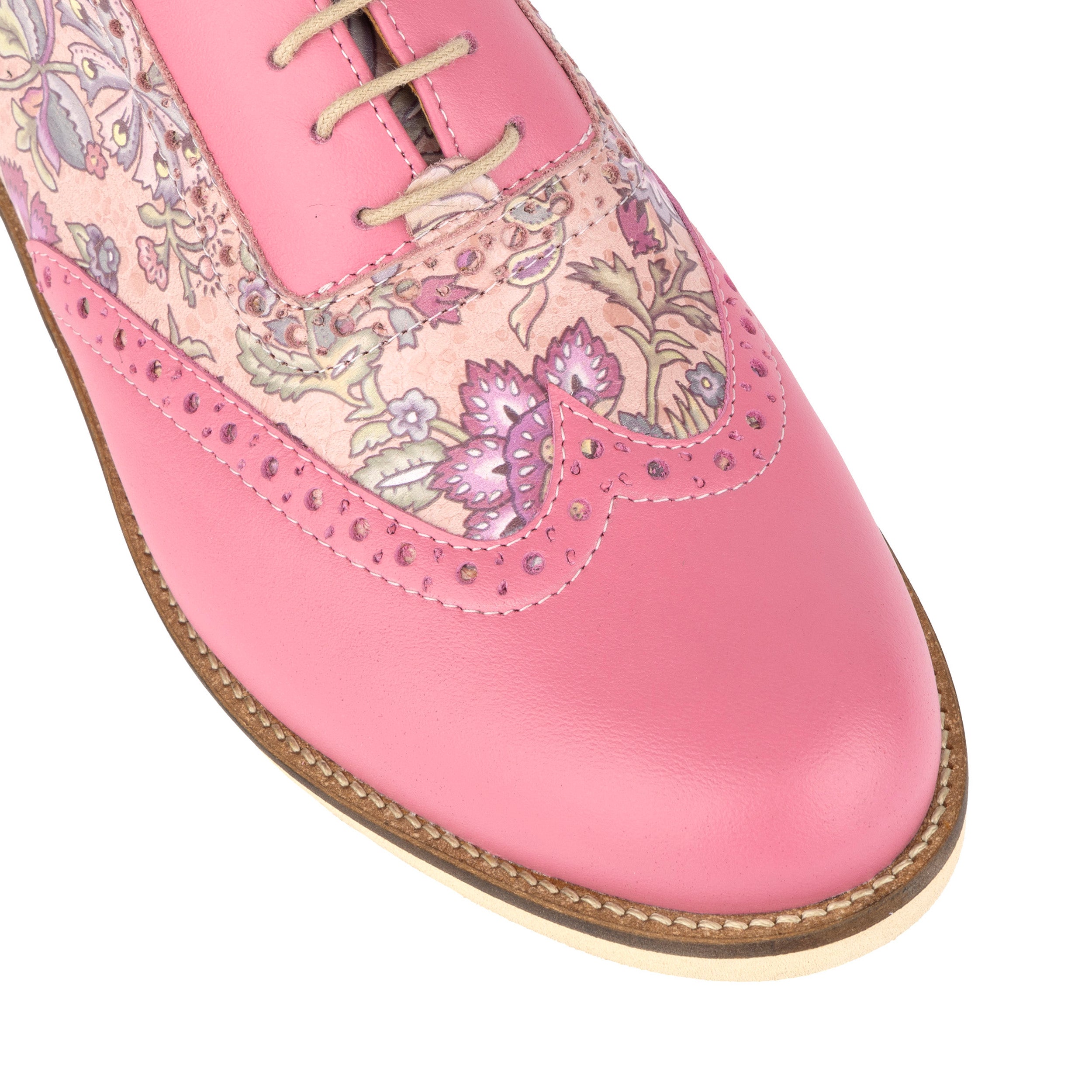 Vivienne - Pink Paisley - Women's oxford lace-up shoe with brogue details