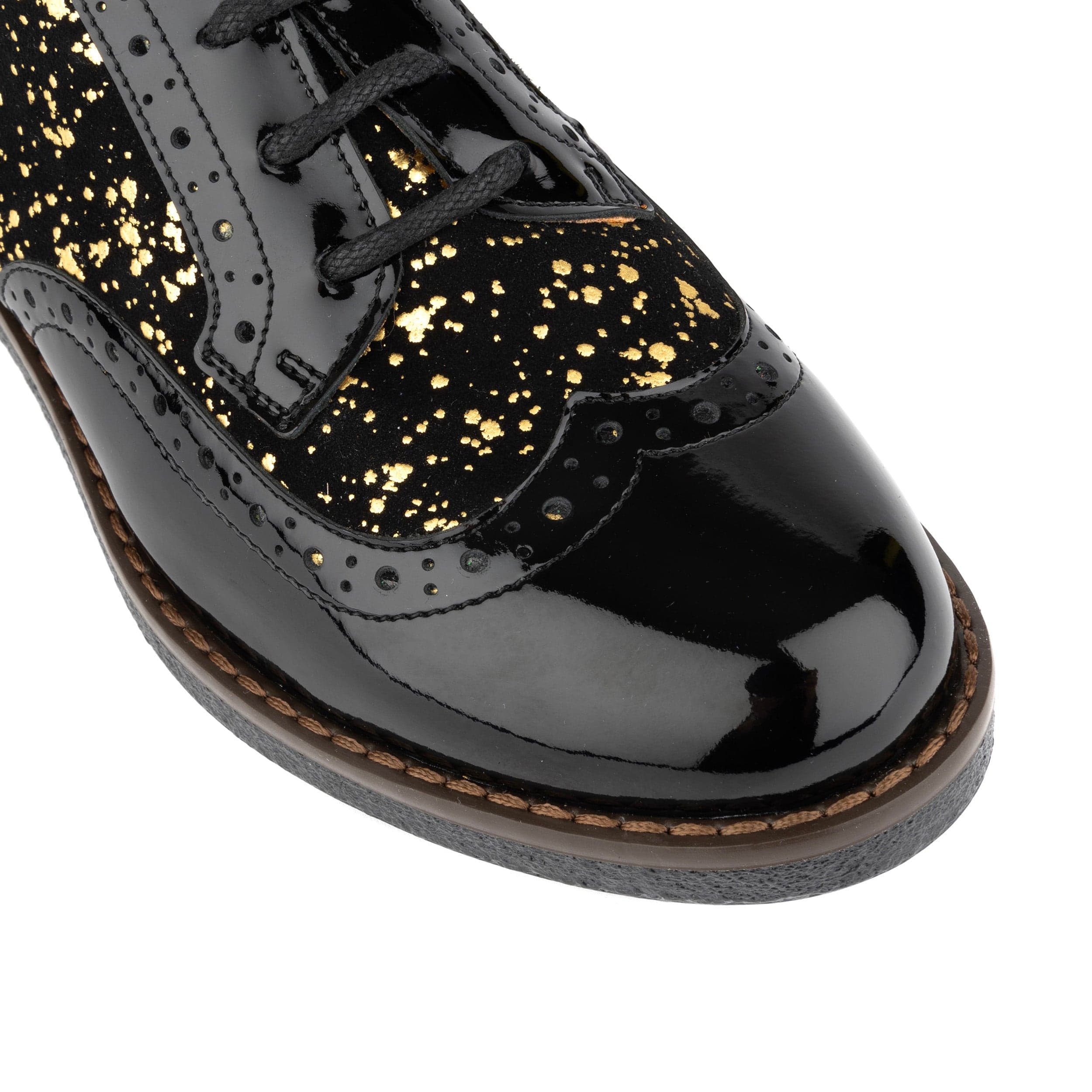 The Artist - Black & Gold - Women's leather lace-up shoe with brogue detailing