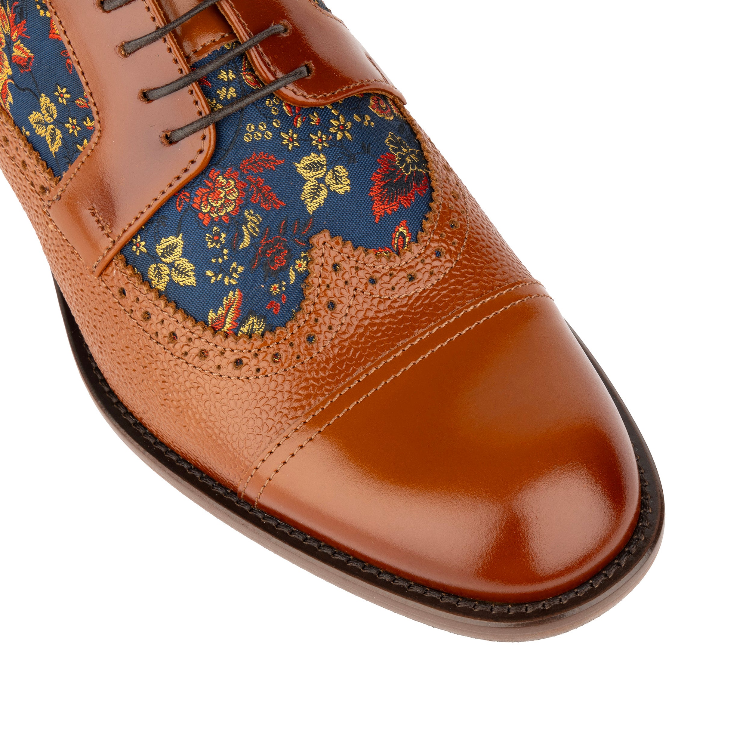 Orlando - Tan & Blue Flowers - Men's leather dress shoe with floral print