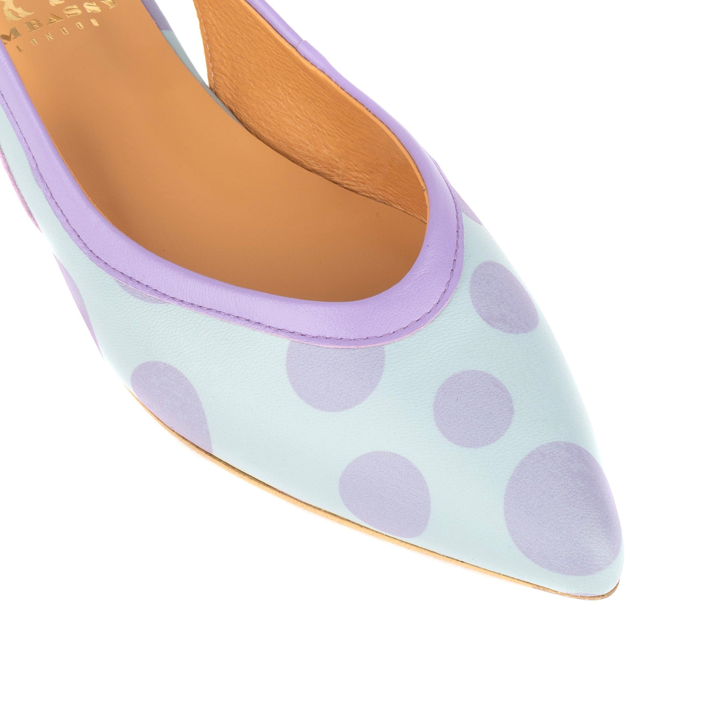 Holly - Pastel Polka Dot - Women's almond closed toe flat leather sling back sandal