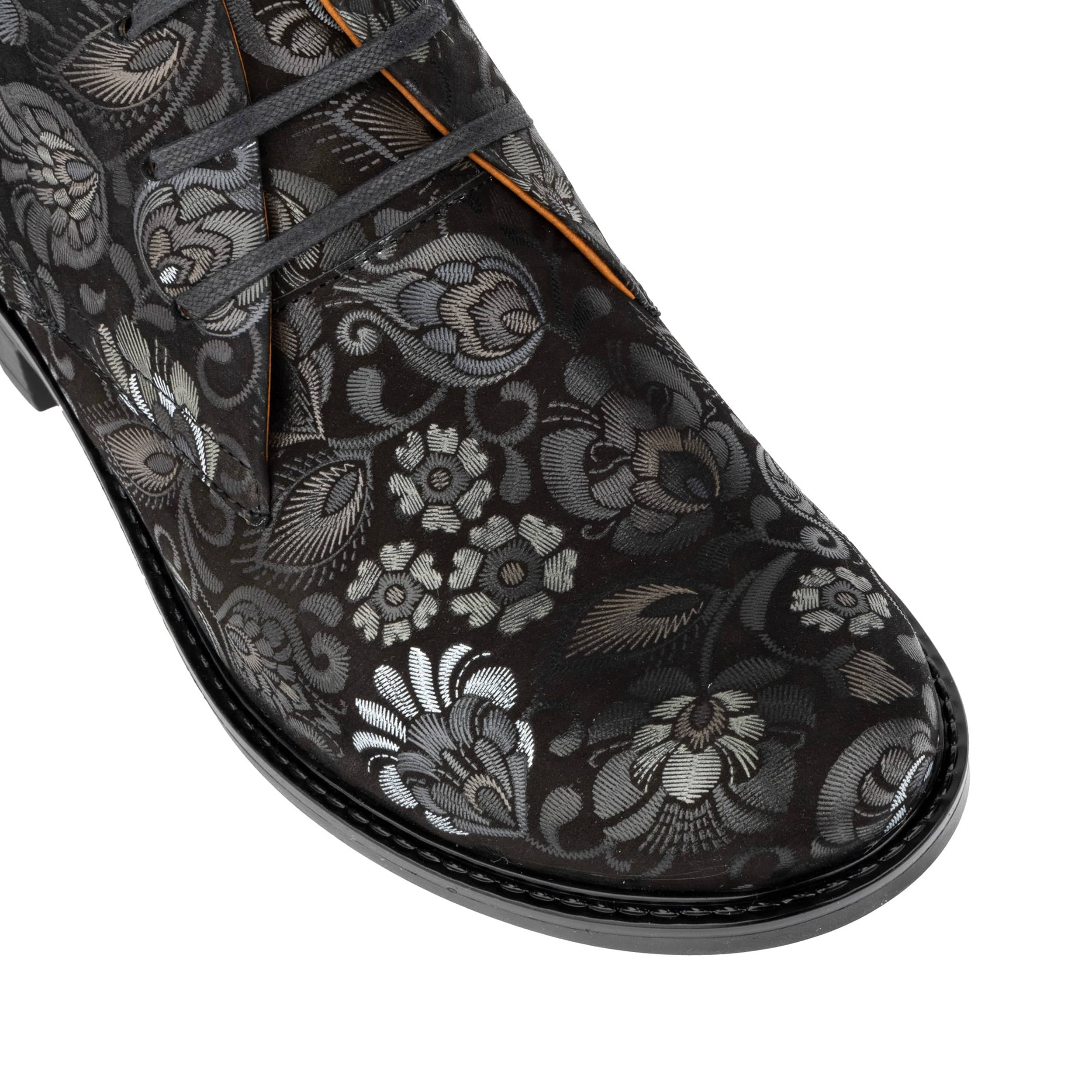 Laviva - Black Emboss - Women's round toe wide fitted ankle boot In nubuck leather