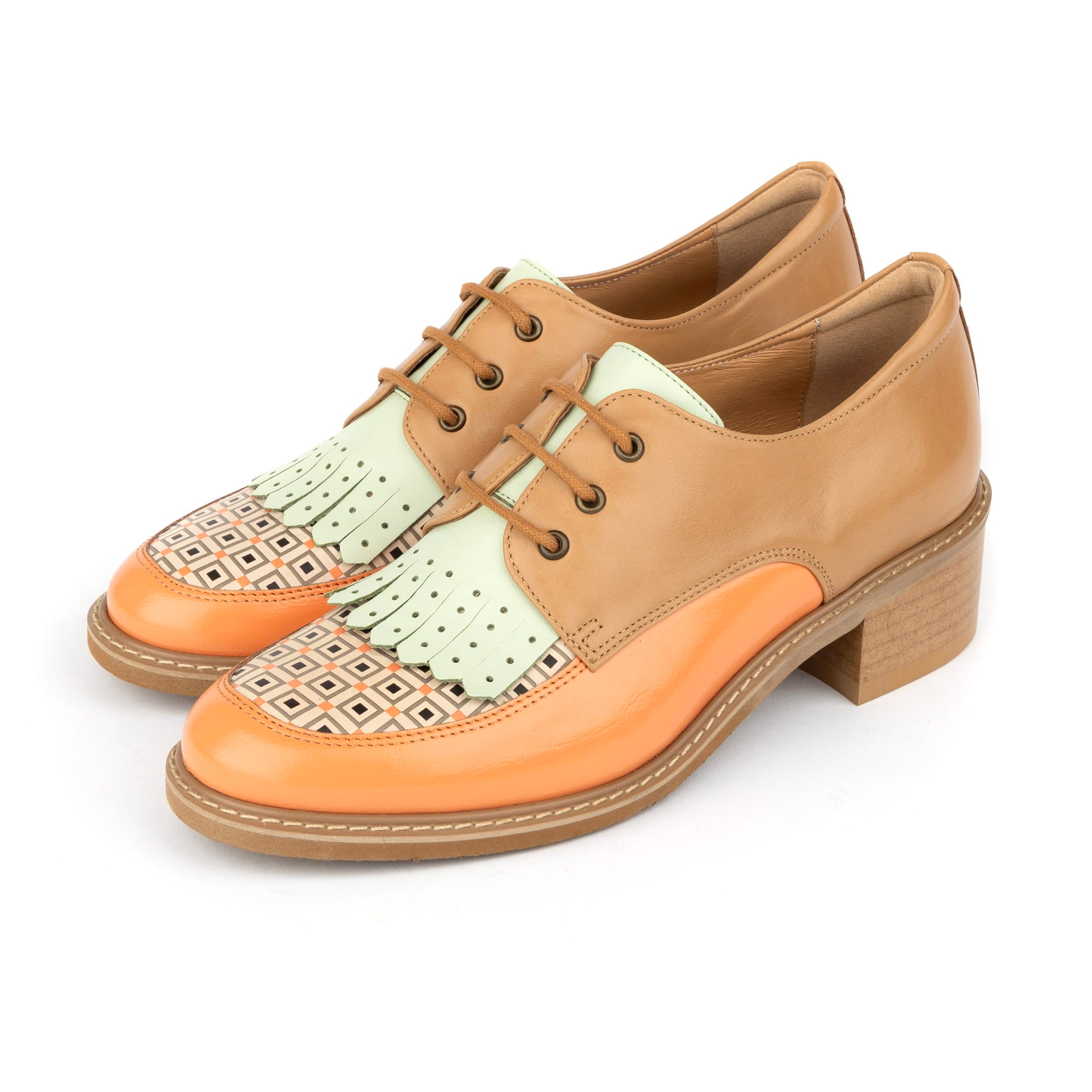 Retro Tone - Tan & Pastels - Women's leather lace-up with signature kiltie detail