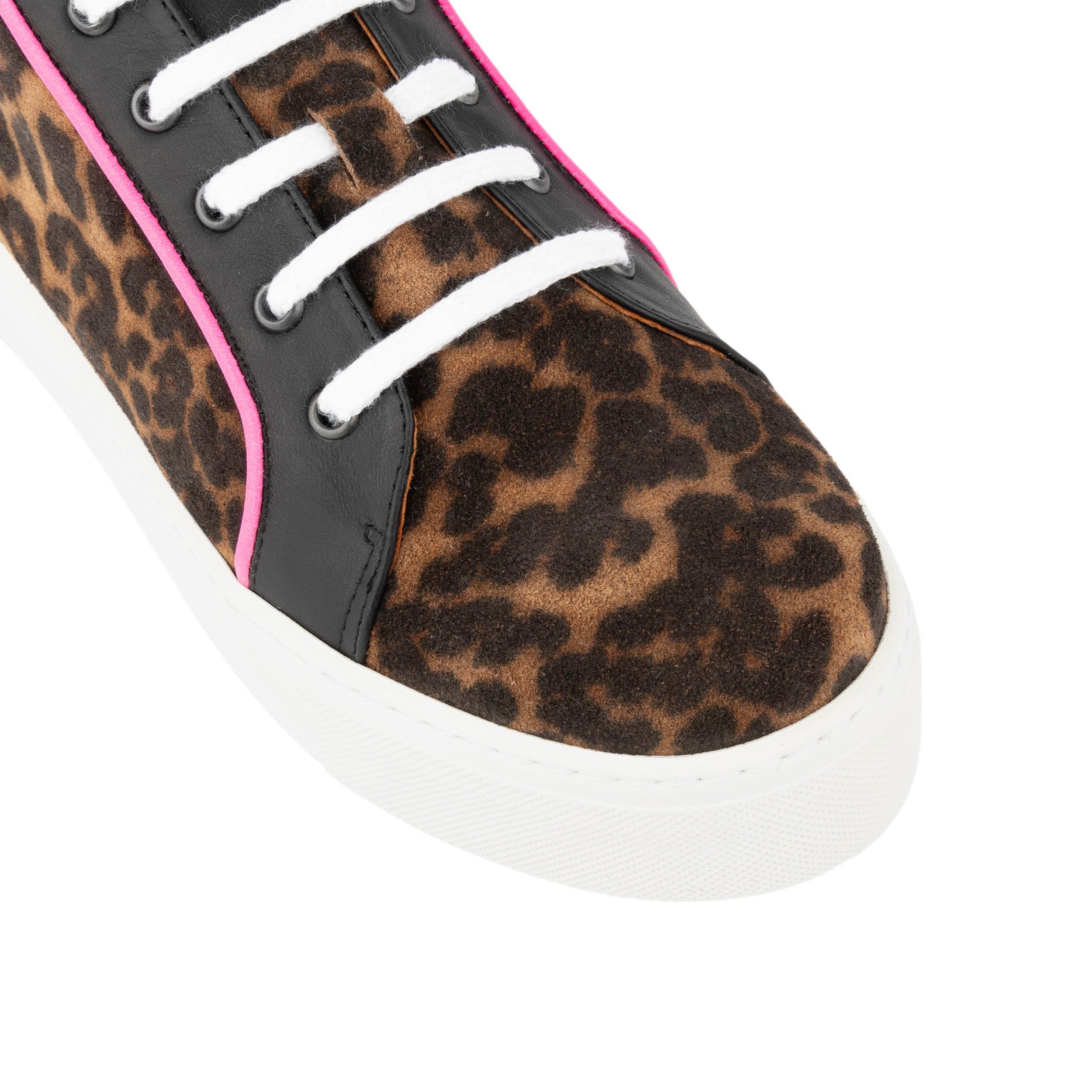 Camila - Leopard - Women's platform sole leather lace-up trainer