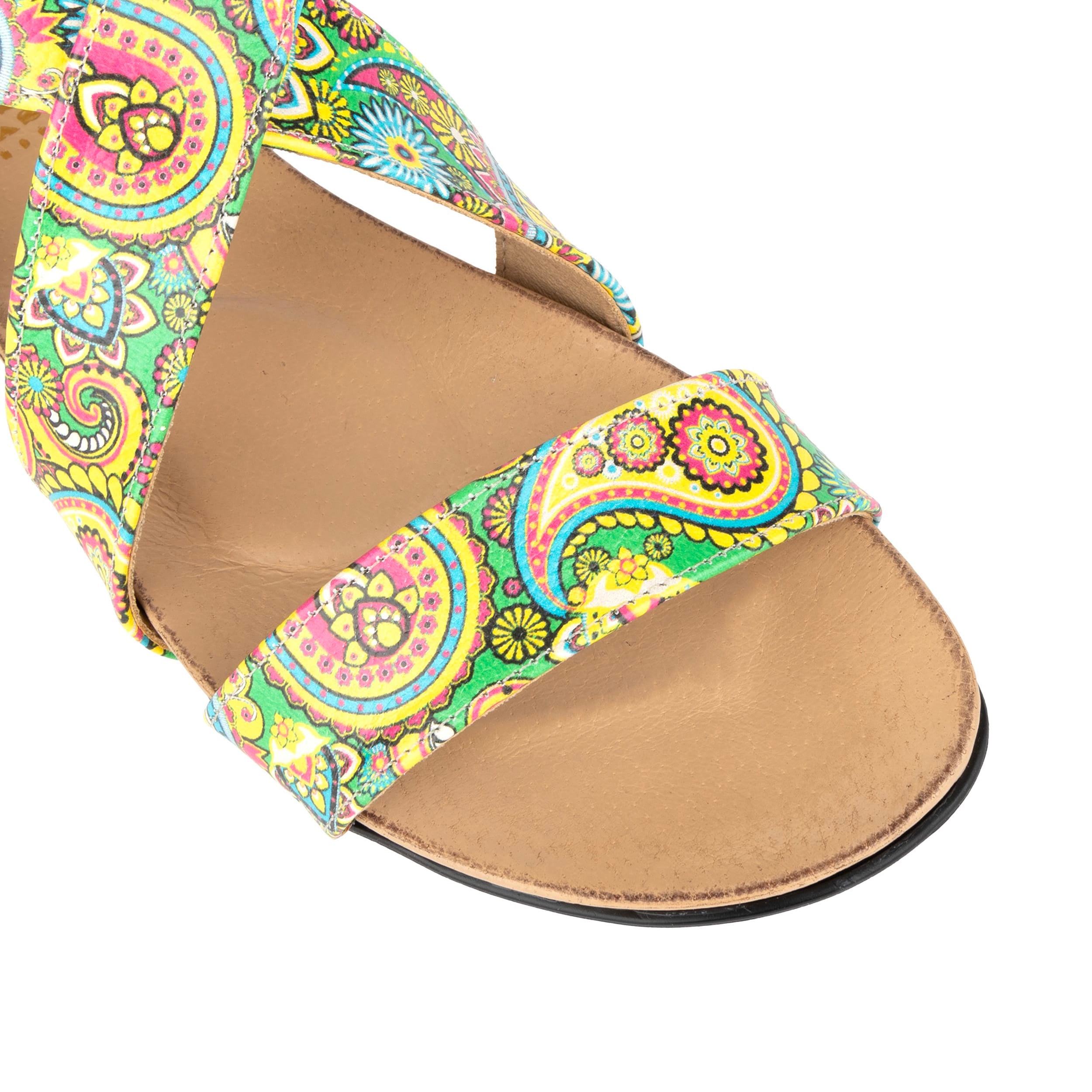 Isabella - Festival Green - Women's cross strap sandal with covered zip-up heel