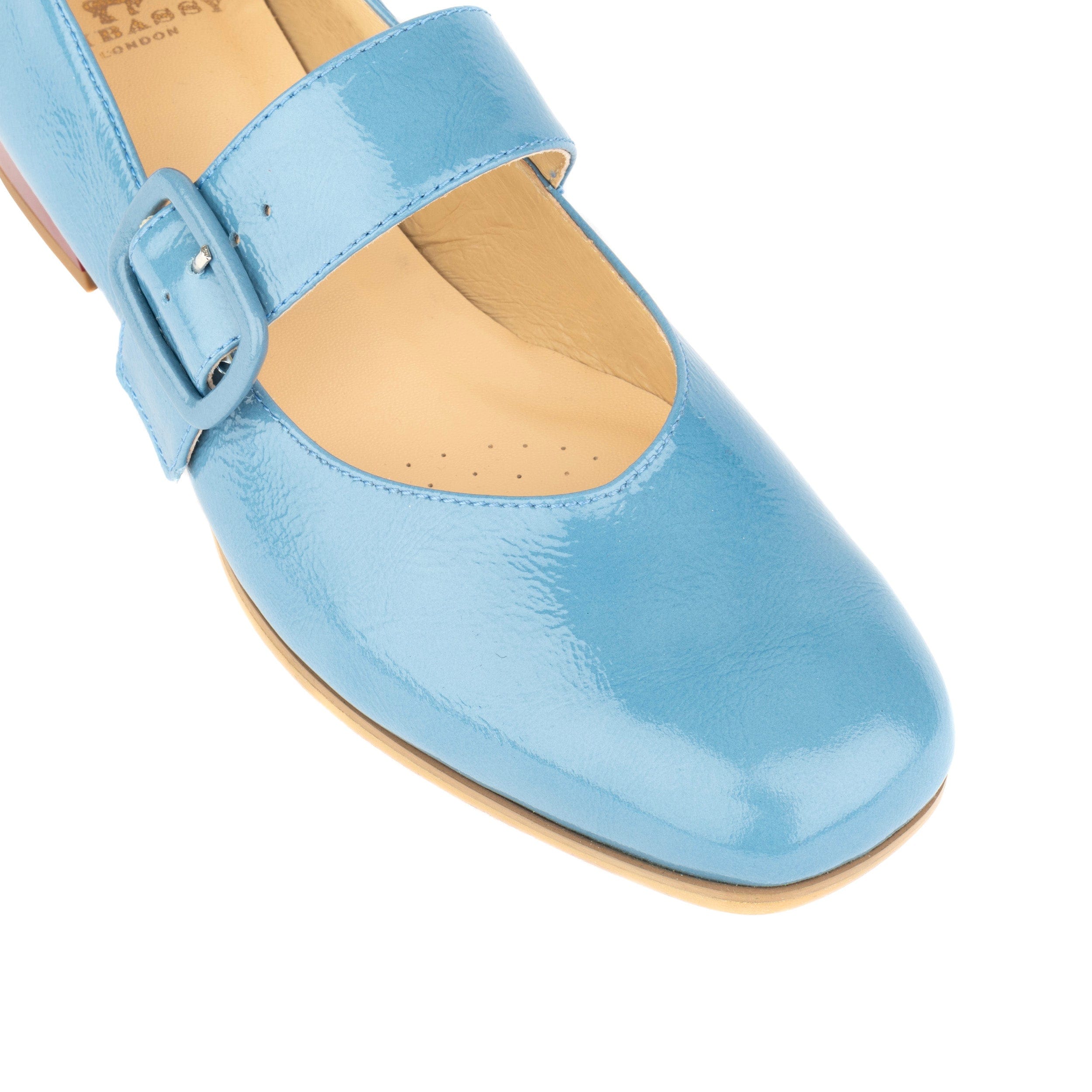 Bliss - Light Blue - Women's block heel square toe patent leather Mary-Jane