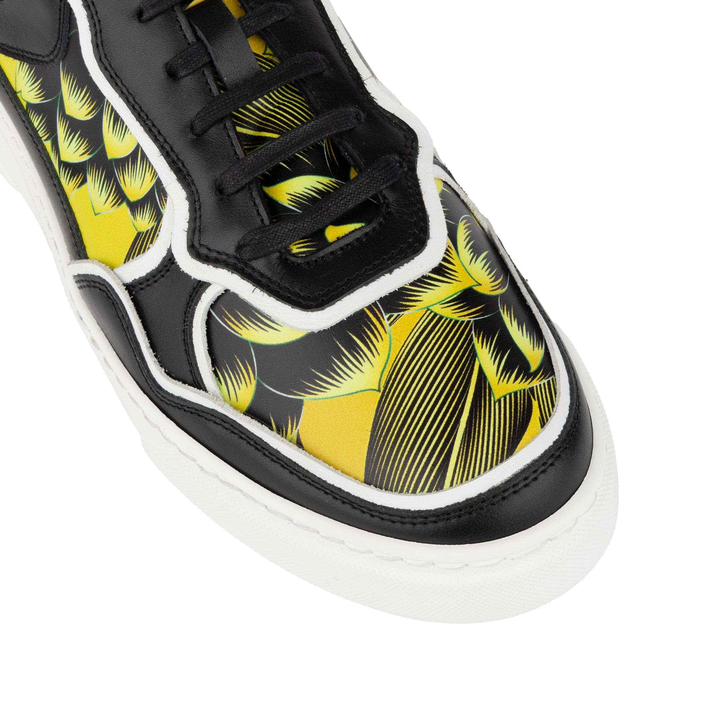 Ecstatic - Yellow Flowers - Men's Leather low top white sole Italian leather trainer