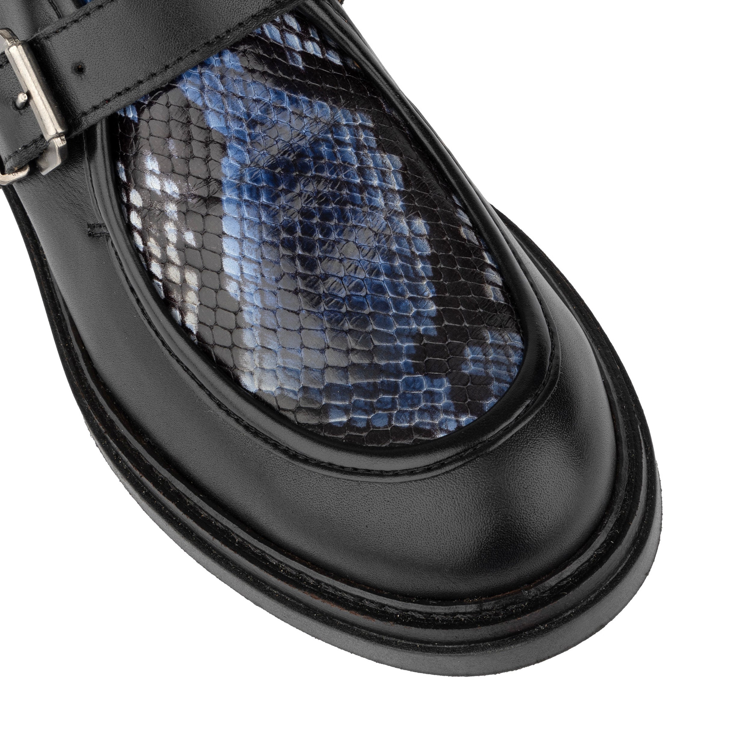 Strapp - Black & Blue Snake - Women’s leather loafer with buckle