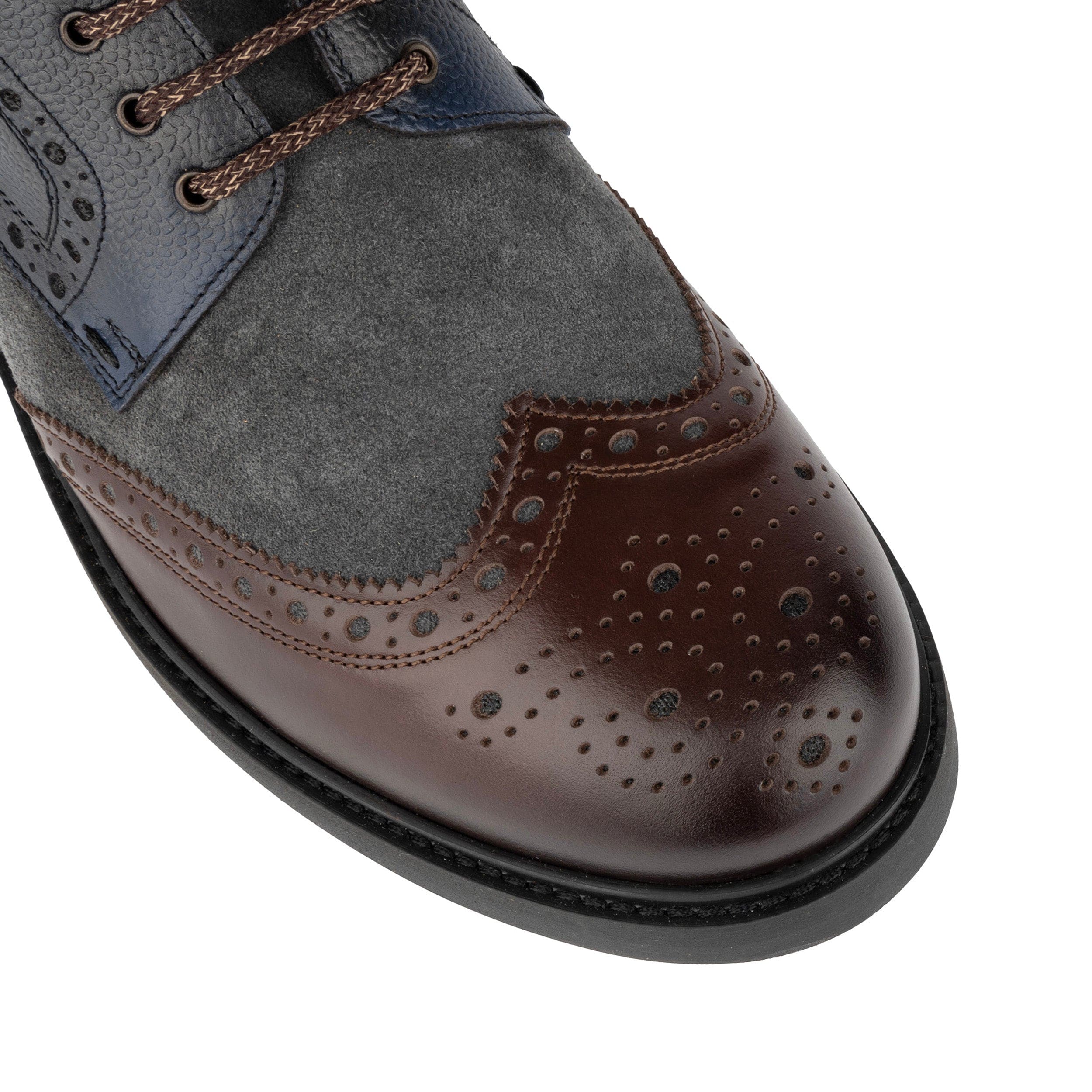 Wanderer - Navy & Grey & Burgundy - Men's leather combat style side zipper boot in brown