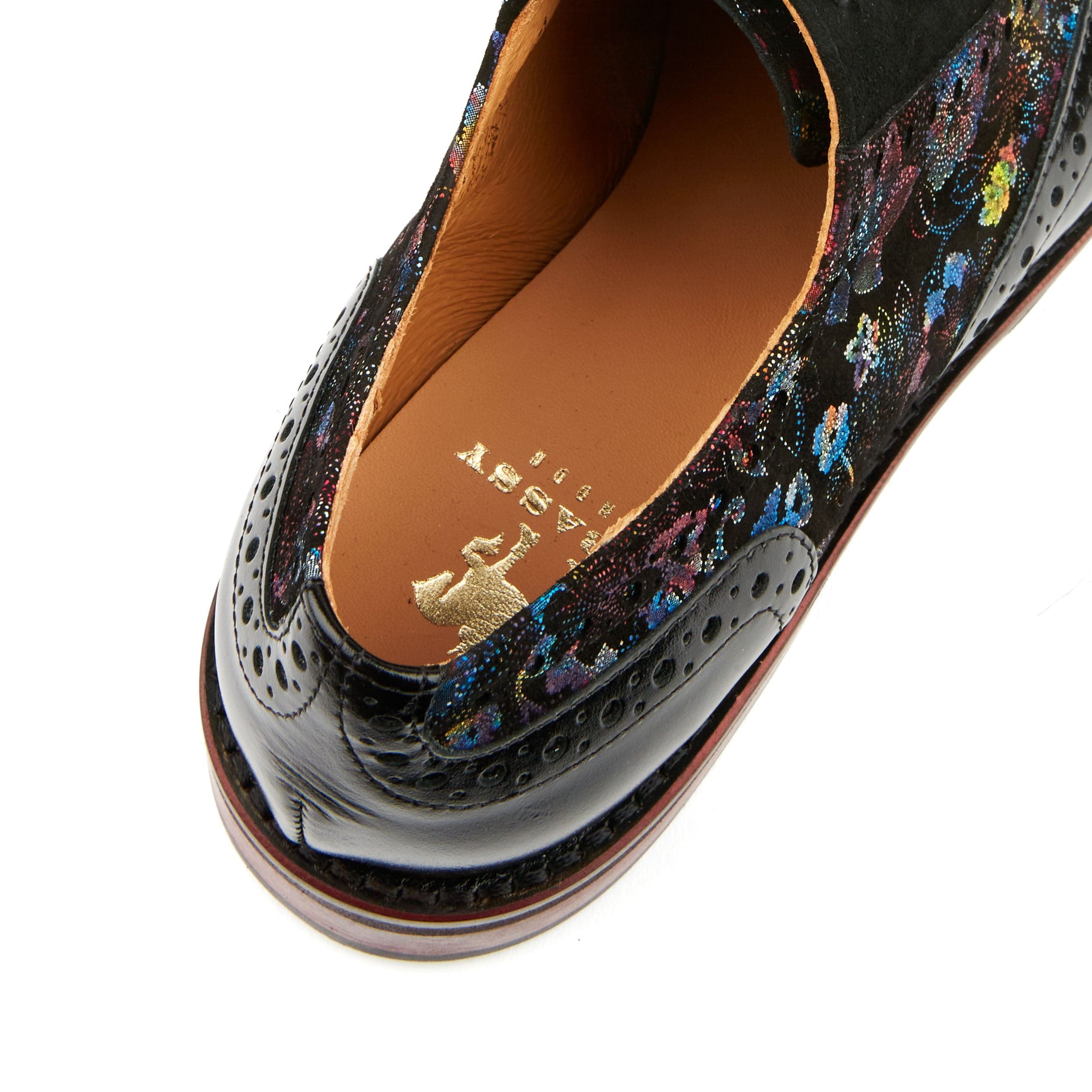 Vivienne - Black Flower - Women's oxford lace-up shoe with brogue details