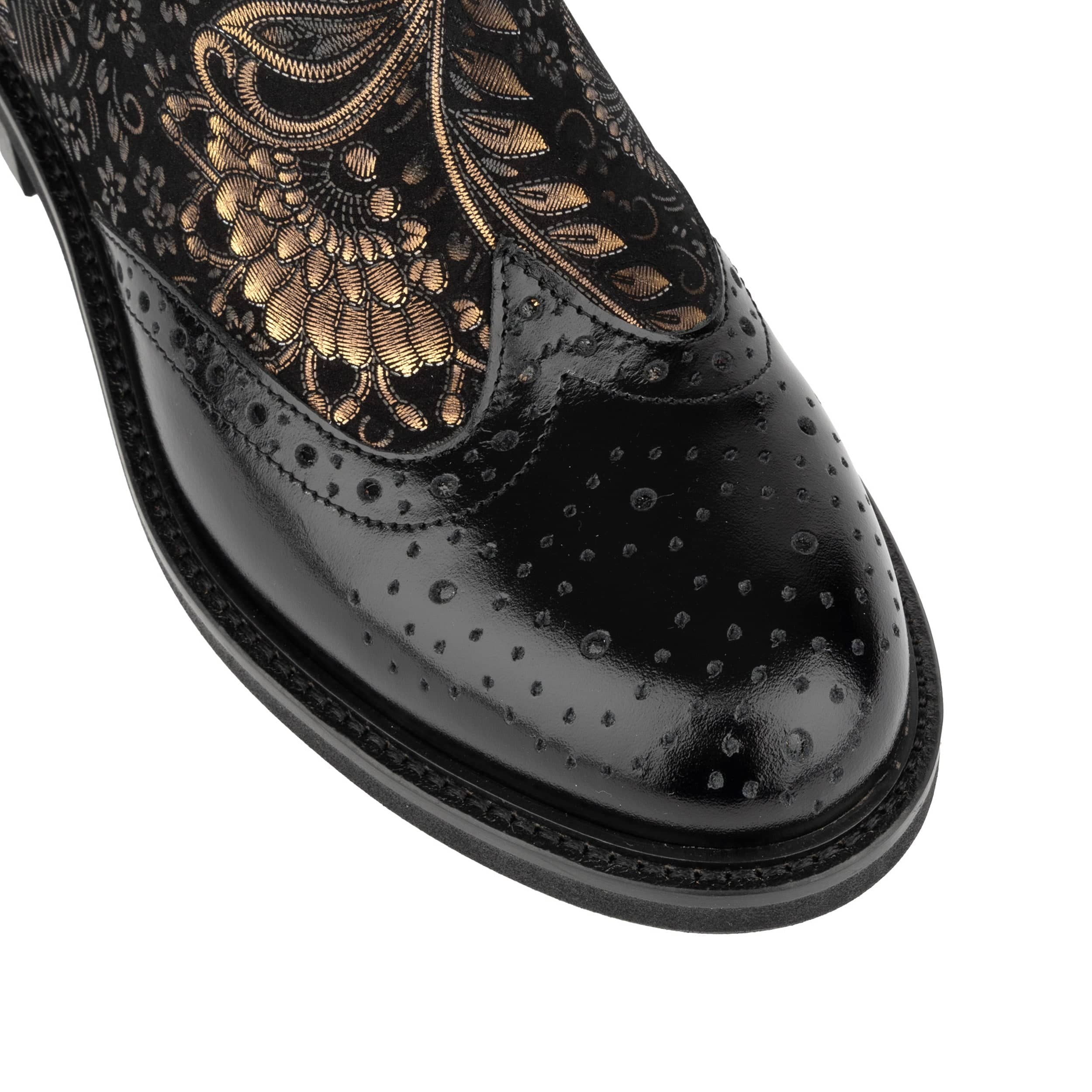 Mamacita - Black Gold - Women's chelsea boot with wingtip brogue detail