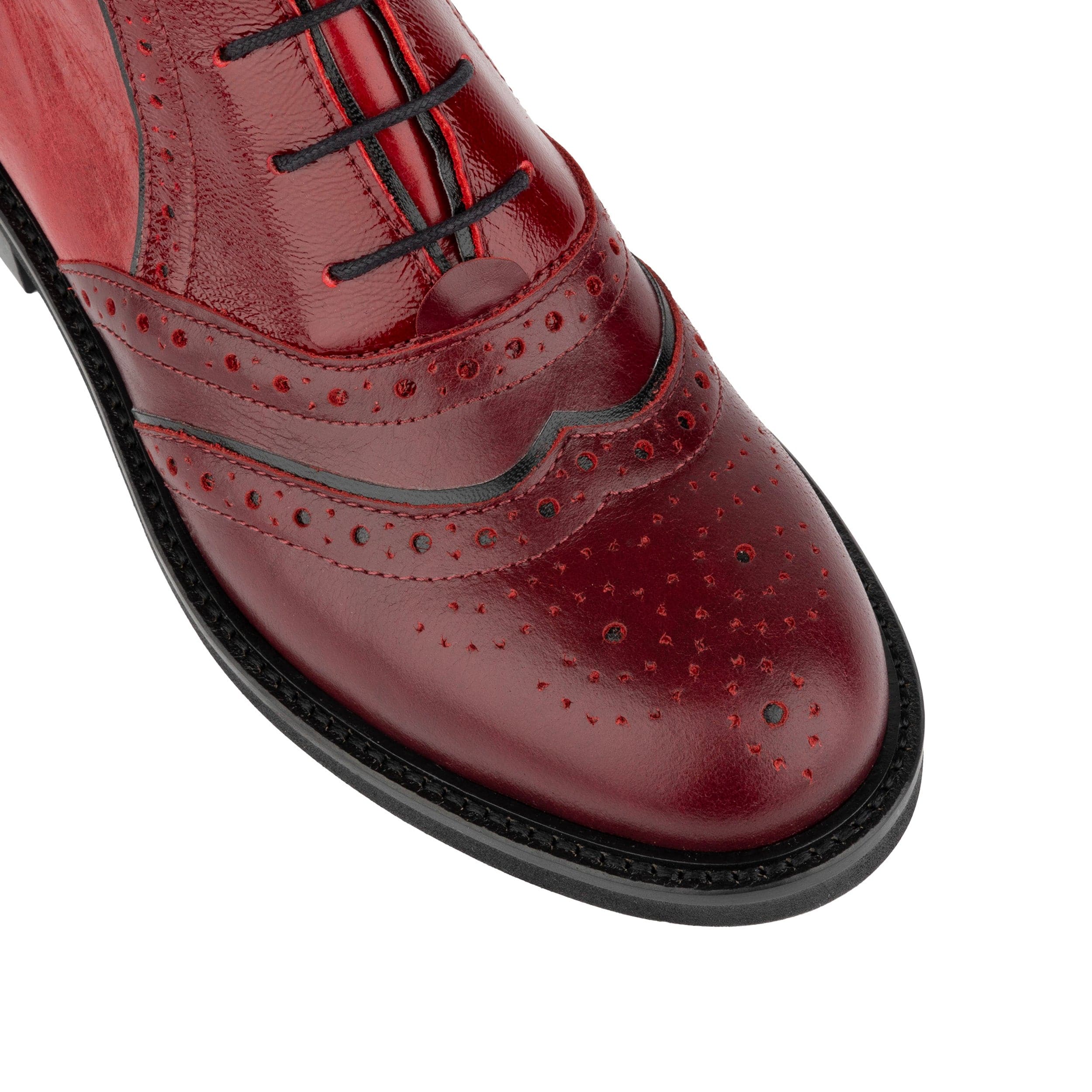 Brick Lane Boots - Claret - Women's dark red leather oxford boot with brogue styling