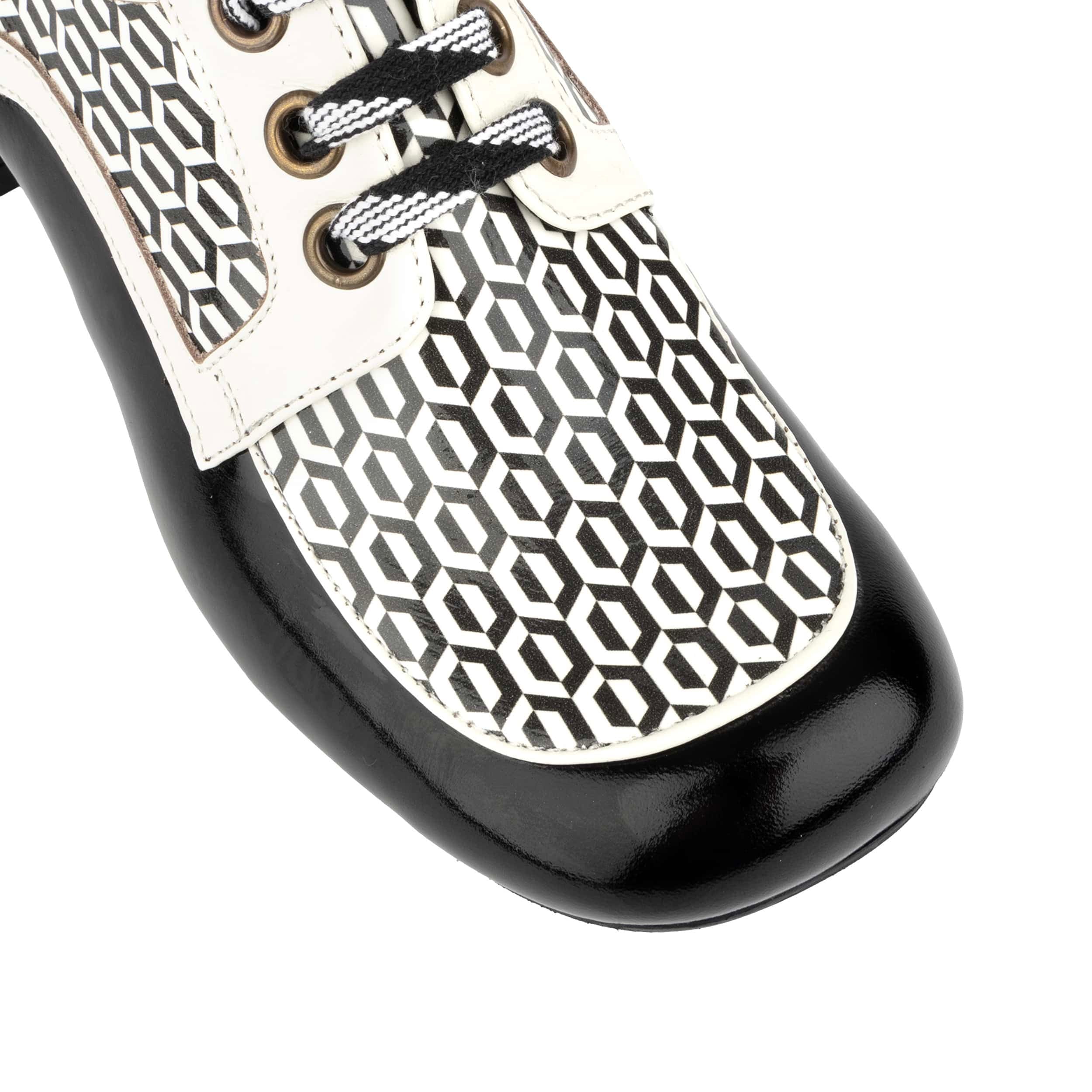 Sovereign - Black & White Optical - Women's leather lace up shoe with block heel
