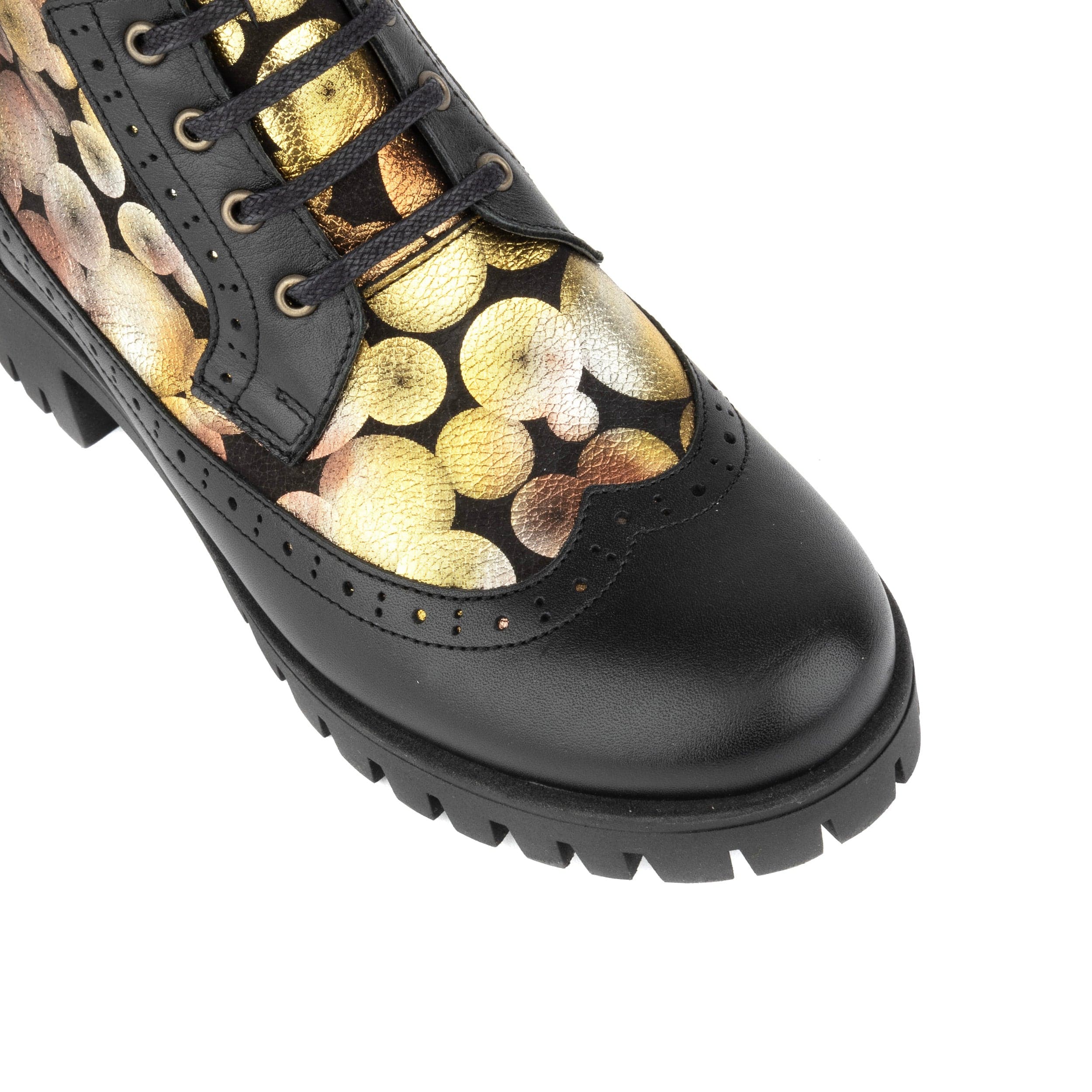 Milliner Platform - Gold - Women's leather chunky platform ankle boot with wool lining