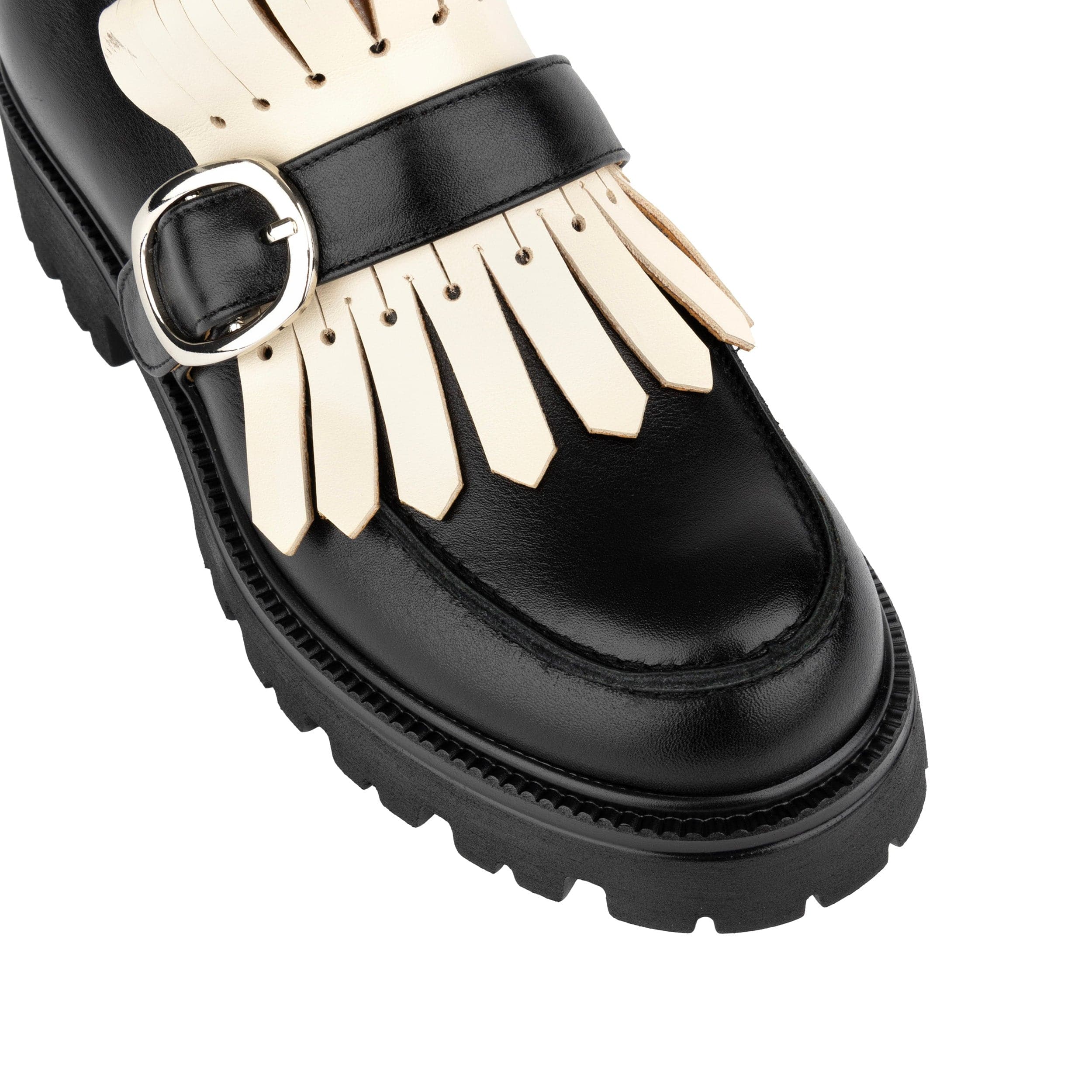 Dominus - Black & White - Fringed Monk Strap Ankle Boot