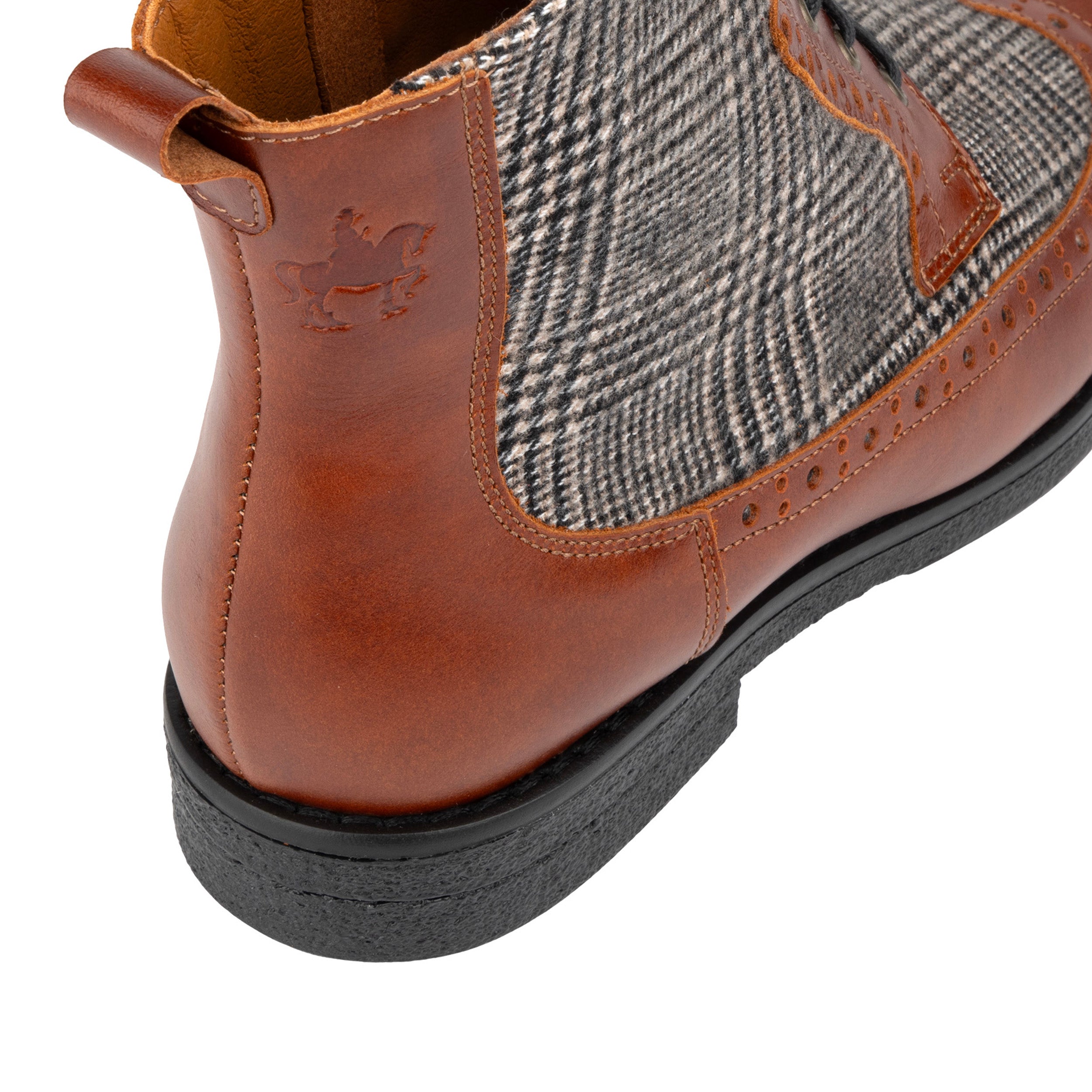 Hatter - Brown & Brown Check - Women's Leather Ankle Lace-up Boot with check details