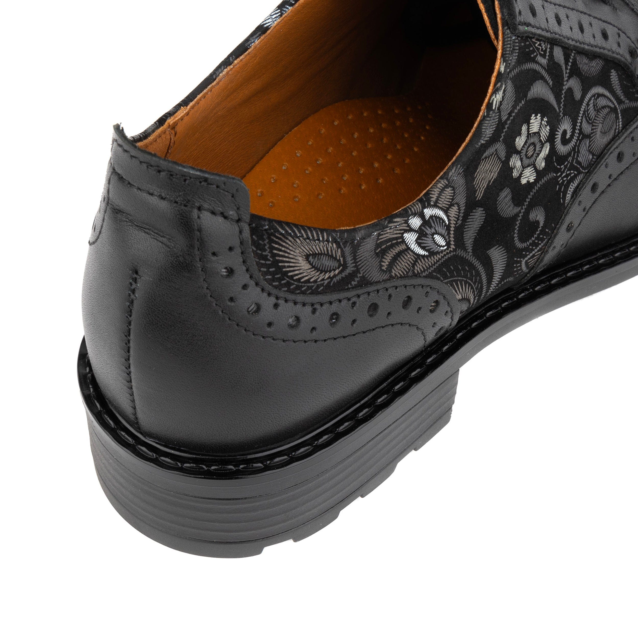 DreamFiters - Black Emboss - Women's round toe leather derby shoe on durable rubber sole