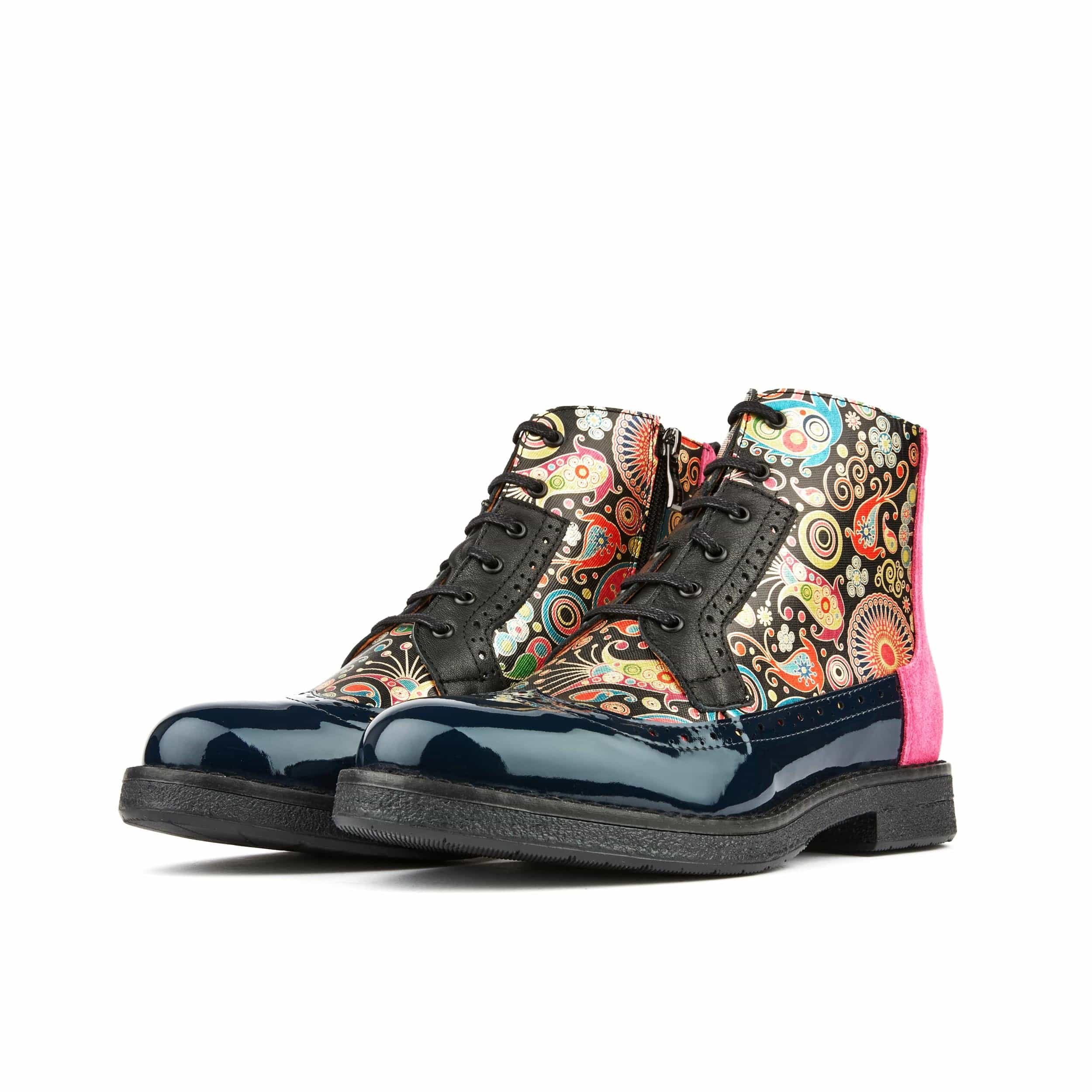 Hatter - Navy Pink - Women's higher ankle leather boot with brogue styling