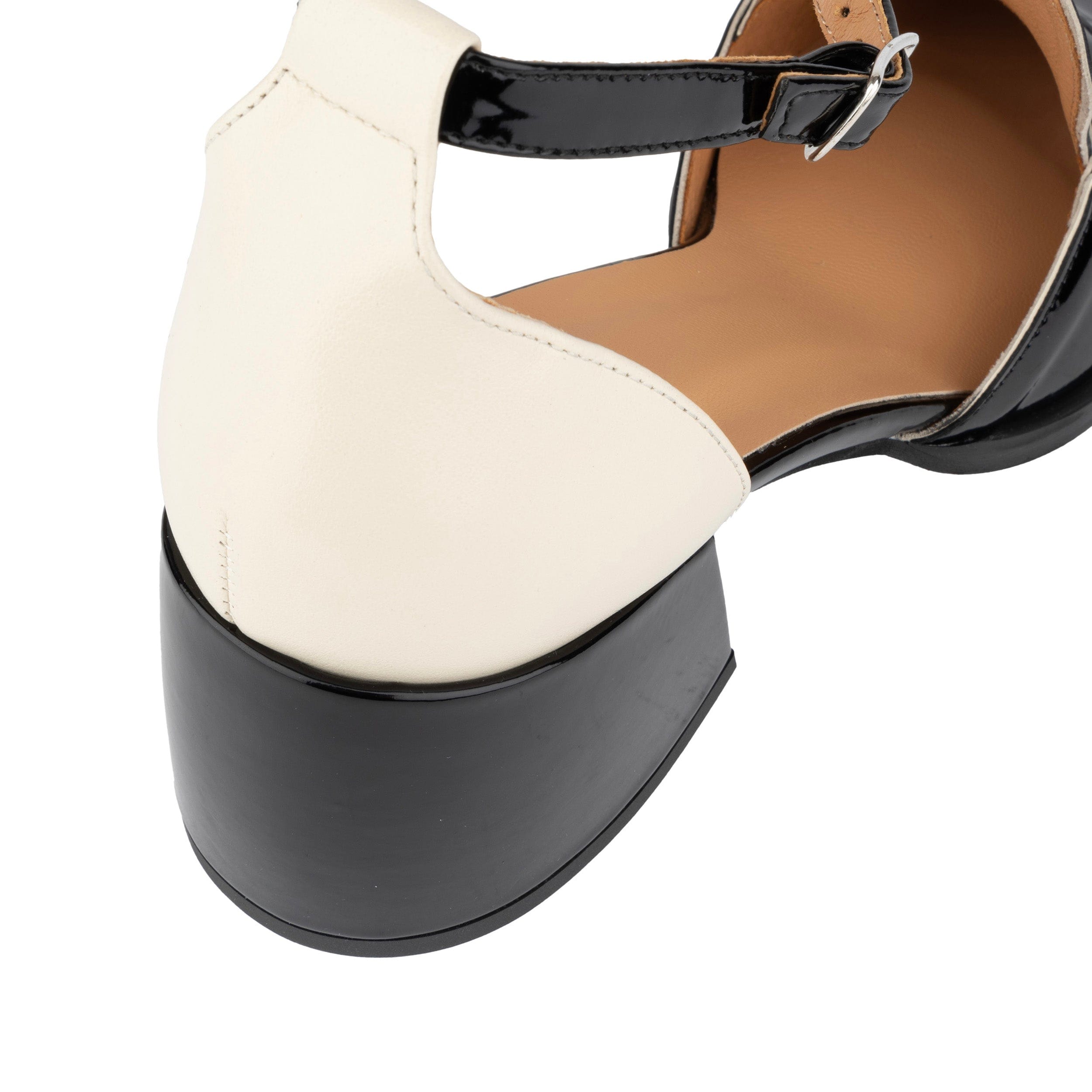 Mayfair - Black & Cream - Women's square toe patent leather 2 inch heel sandal