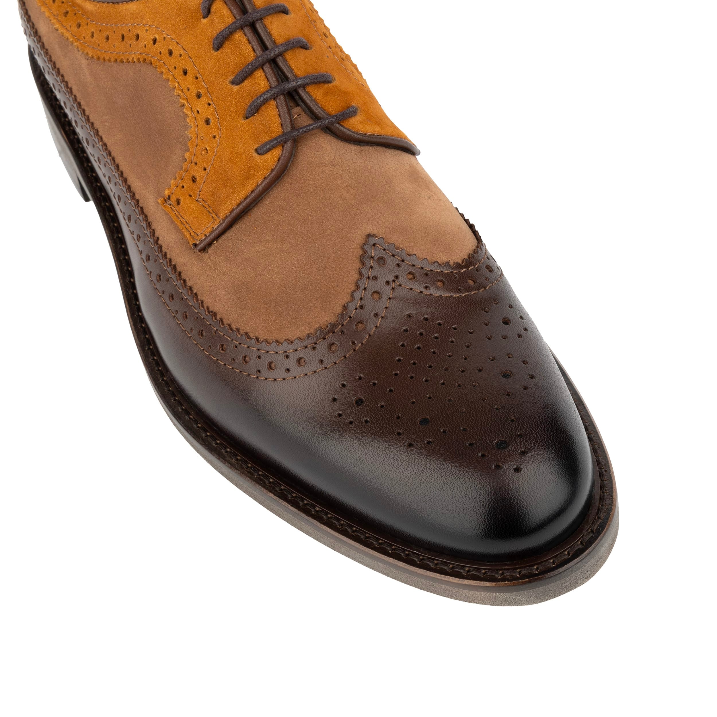 Alexander - Brown Mix - Men's Multi-Textured Leather & Suede Wingtip Brogue