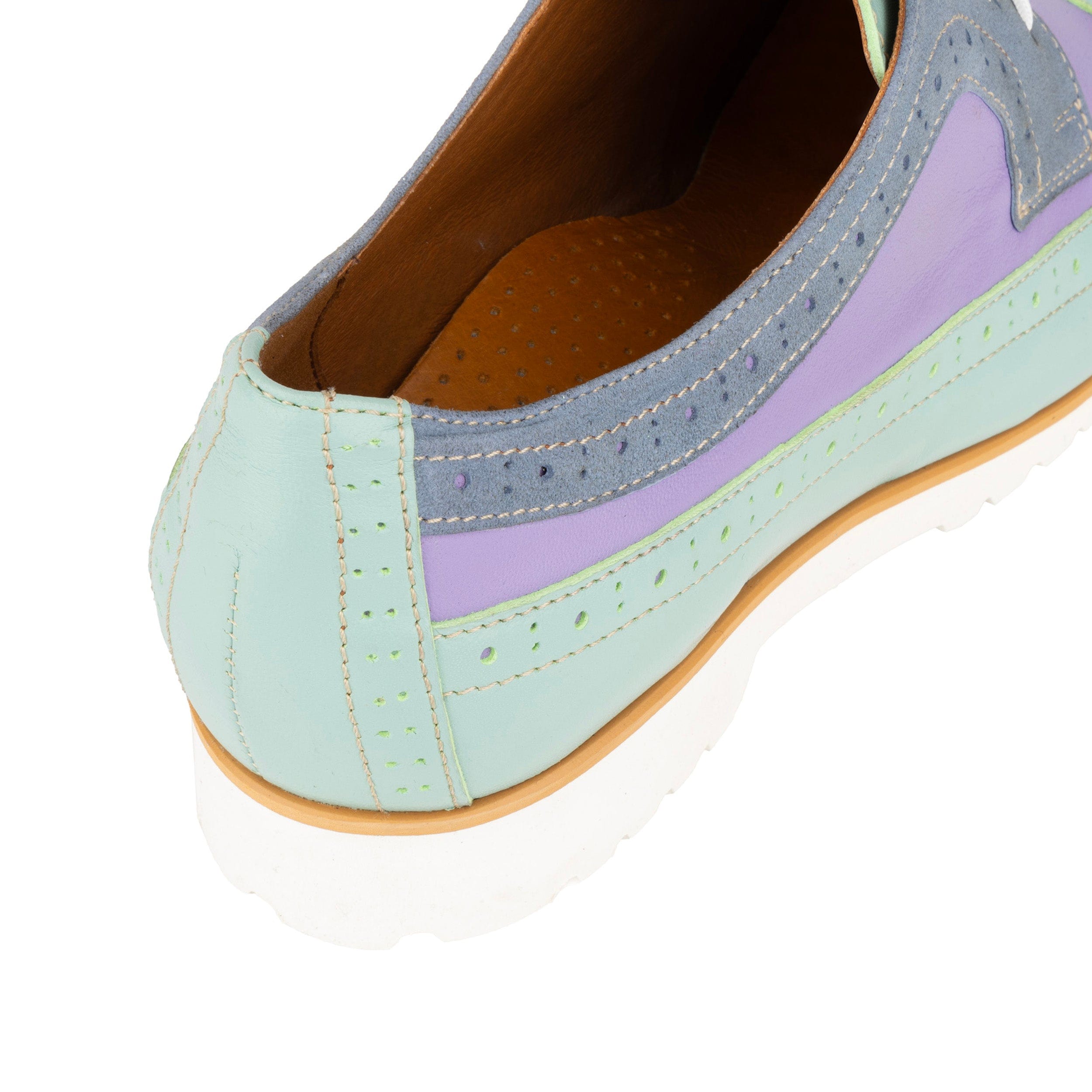 Sonnet - Purple & Mint - Women's leather shoe with lightweight white sole & broguing