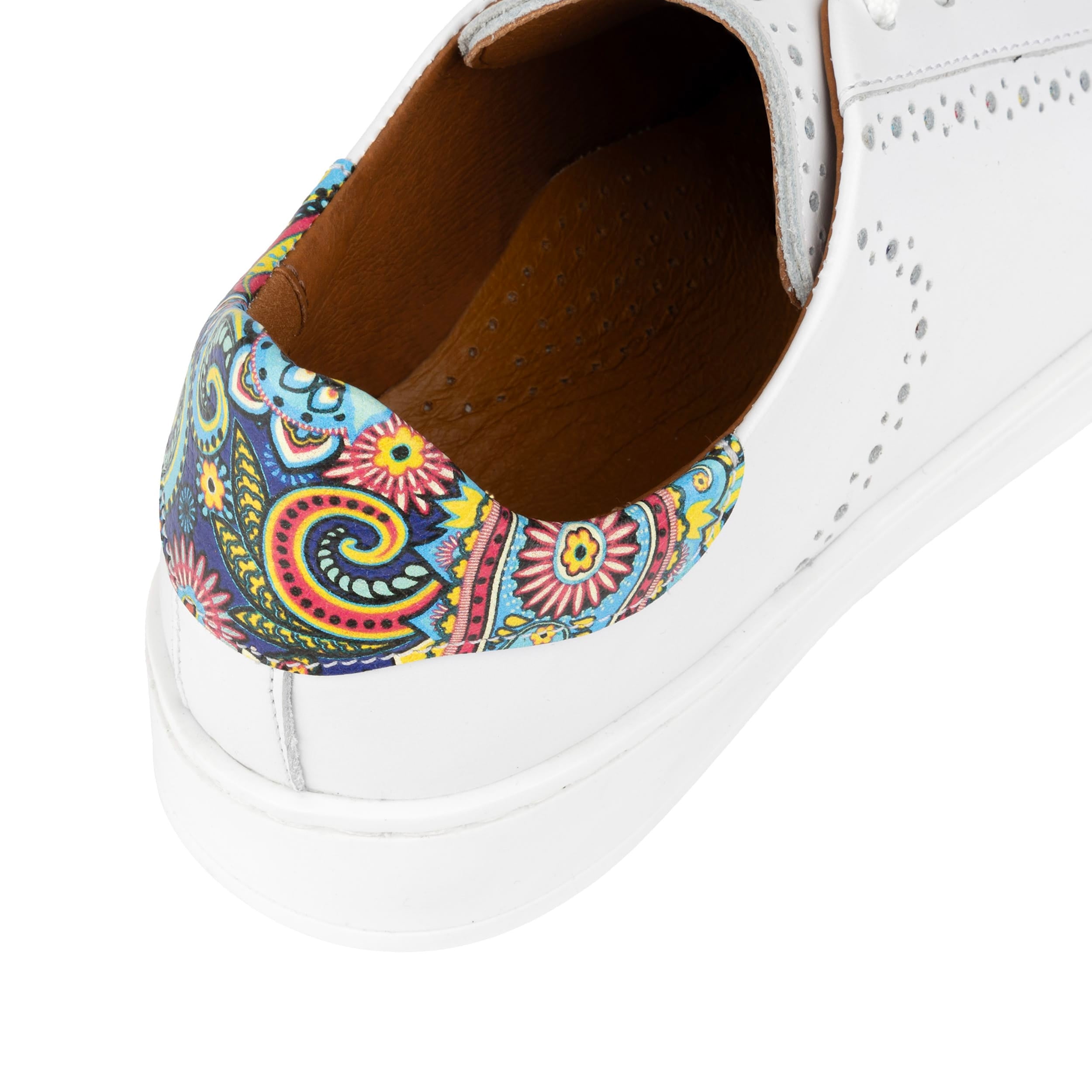 Serena - White & Festival Blue - Women’s Leather Trainer with Brogue Details