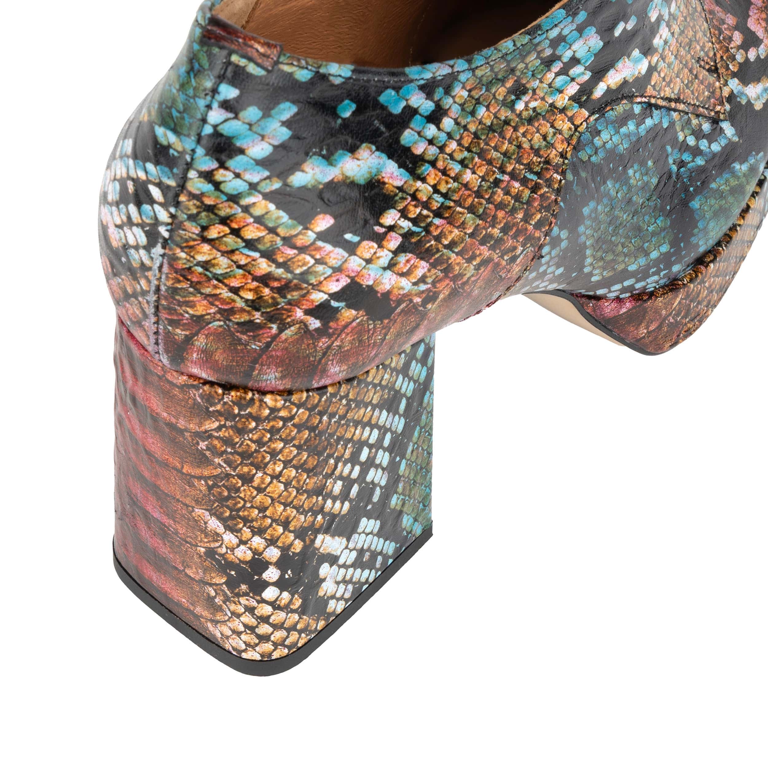 Roulette Platform - Green & Brown Snake - Women's leather oxford pump with platform and block heel
