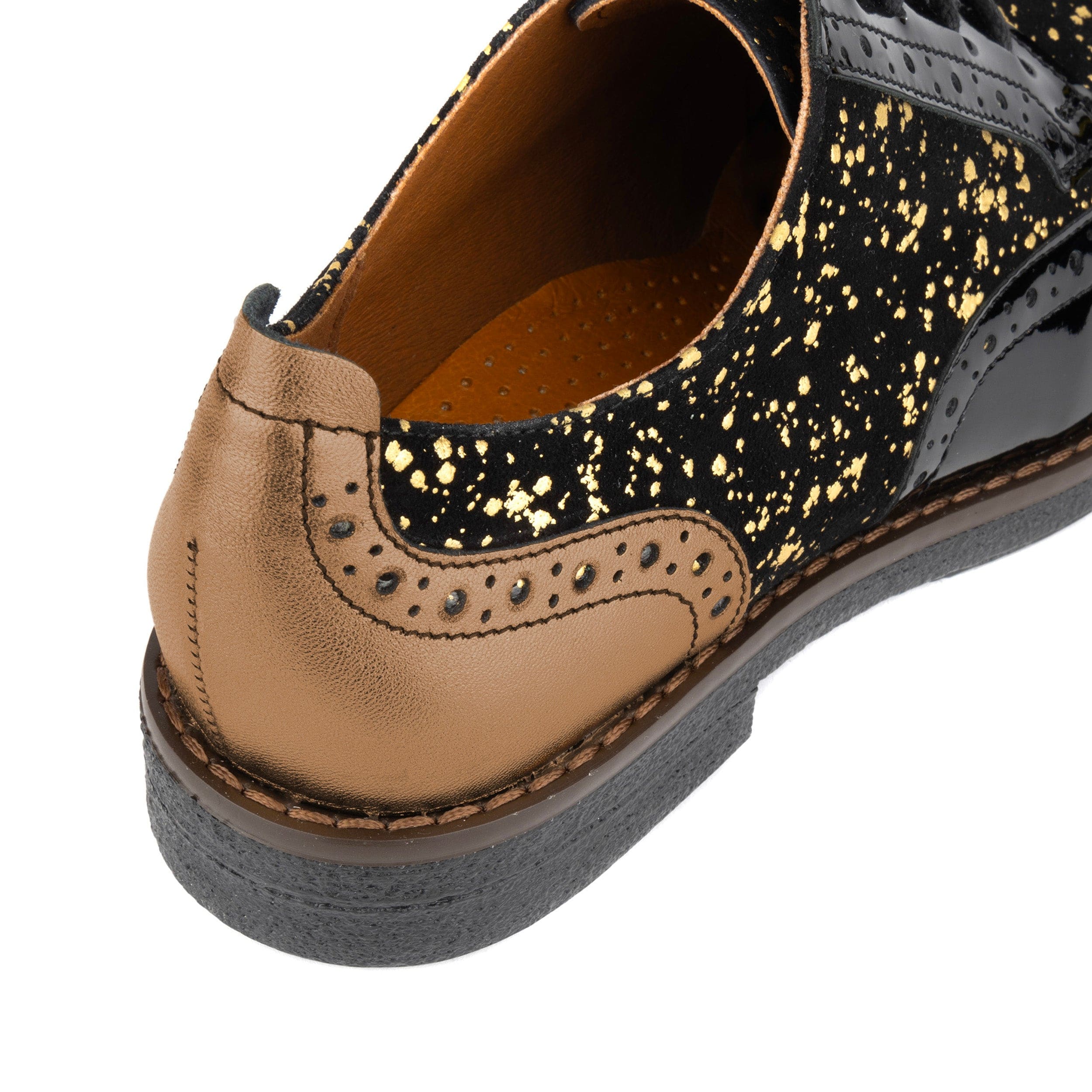 The Artist - Black & Gold - Women's leather lace-up shoe with brogue detailing