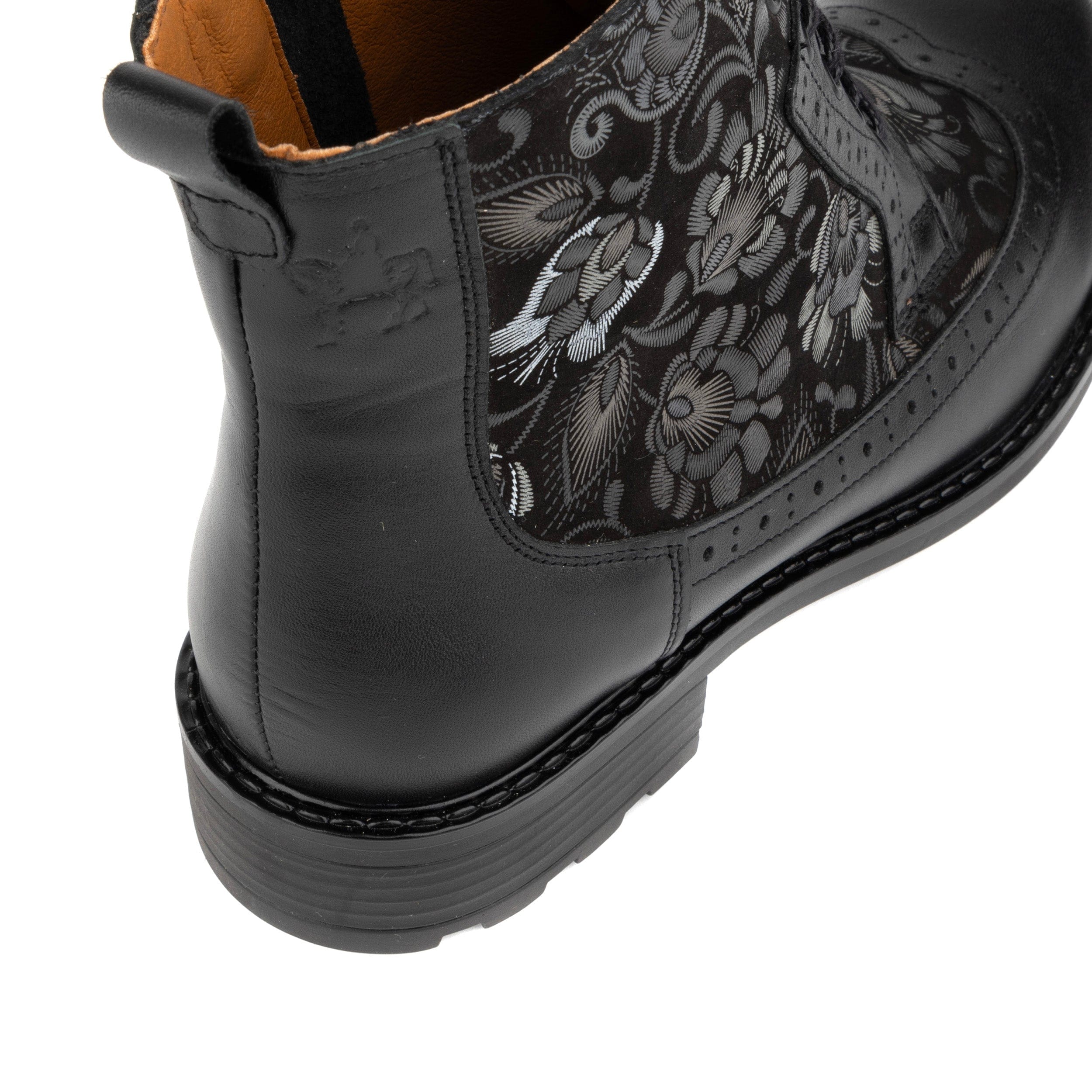 Milliner - Black Emboss - Women's leather round toe rubber sole ankle boot in black
